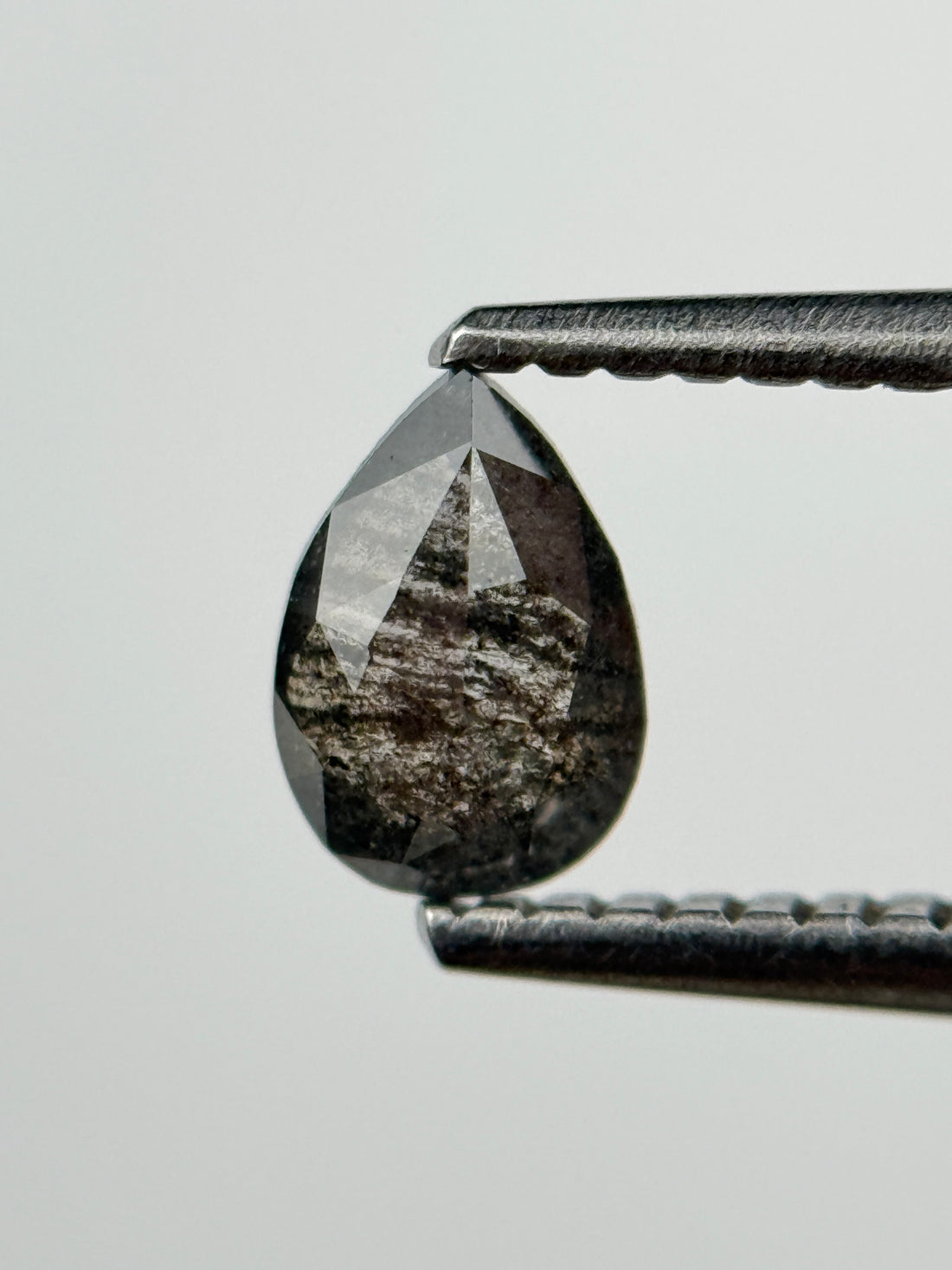 0.50 Ct Pear Rose Cut Grey Natural Salt and Pepper Diamond
