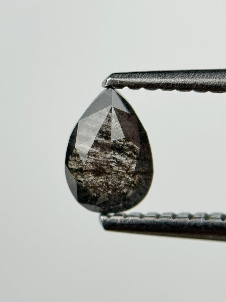 0.50 Ct Pear Rose Cut Grey Natural Salt and Pepper Diamond