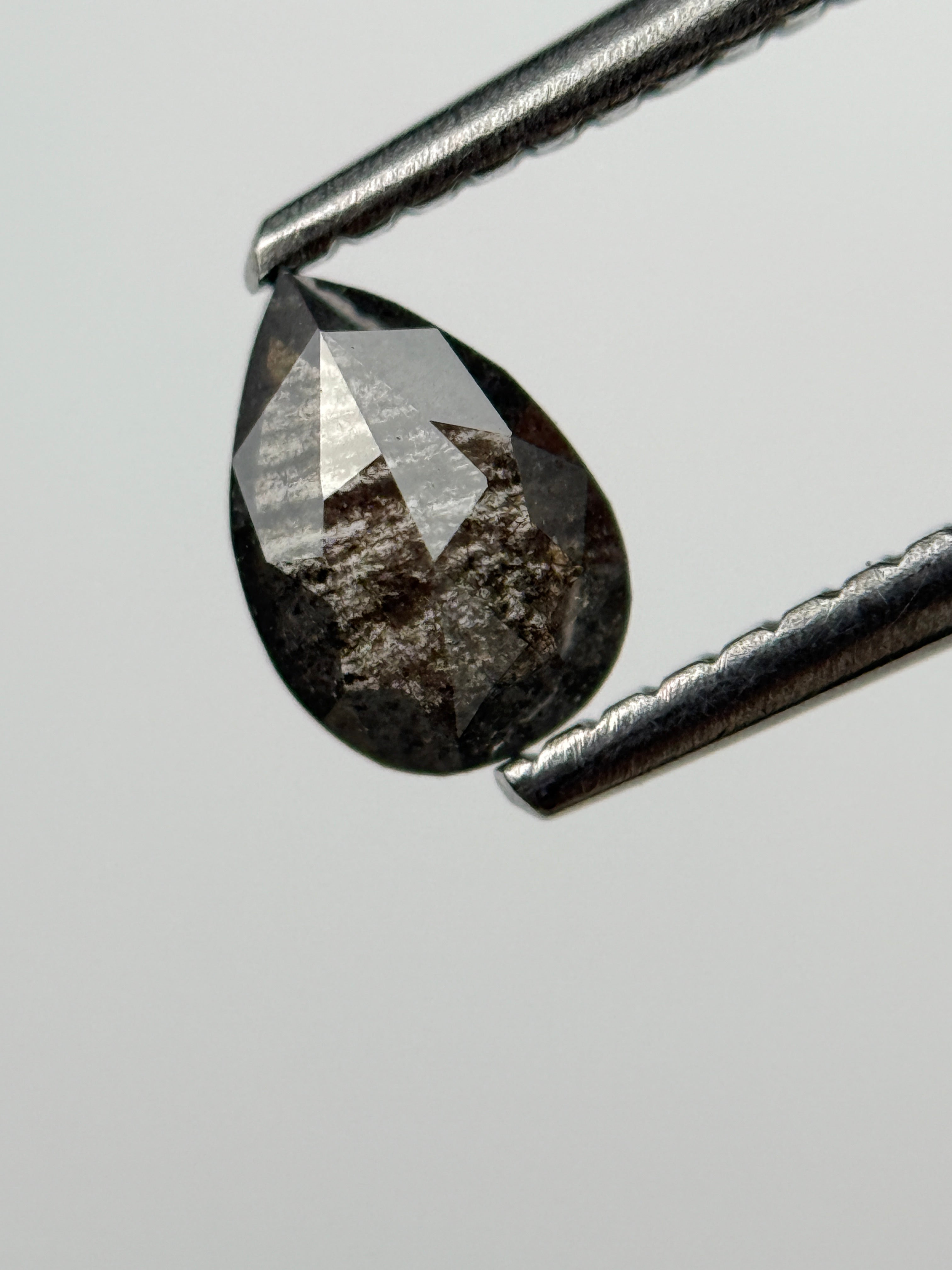 0.50 Ct Pear Rose Cut Grey Natural Salt and Pepper Diamond