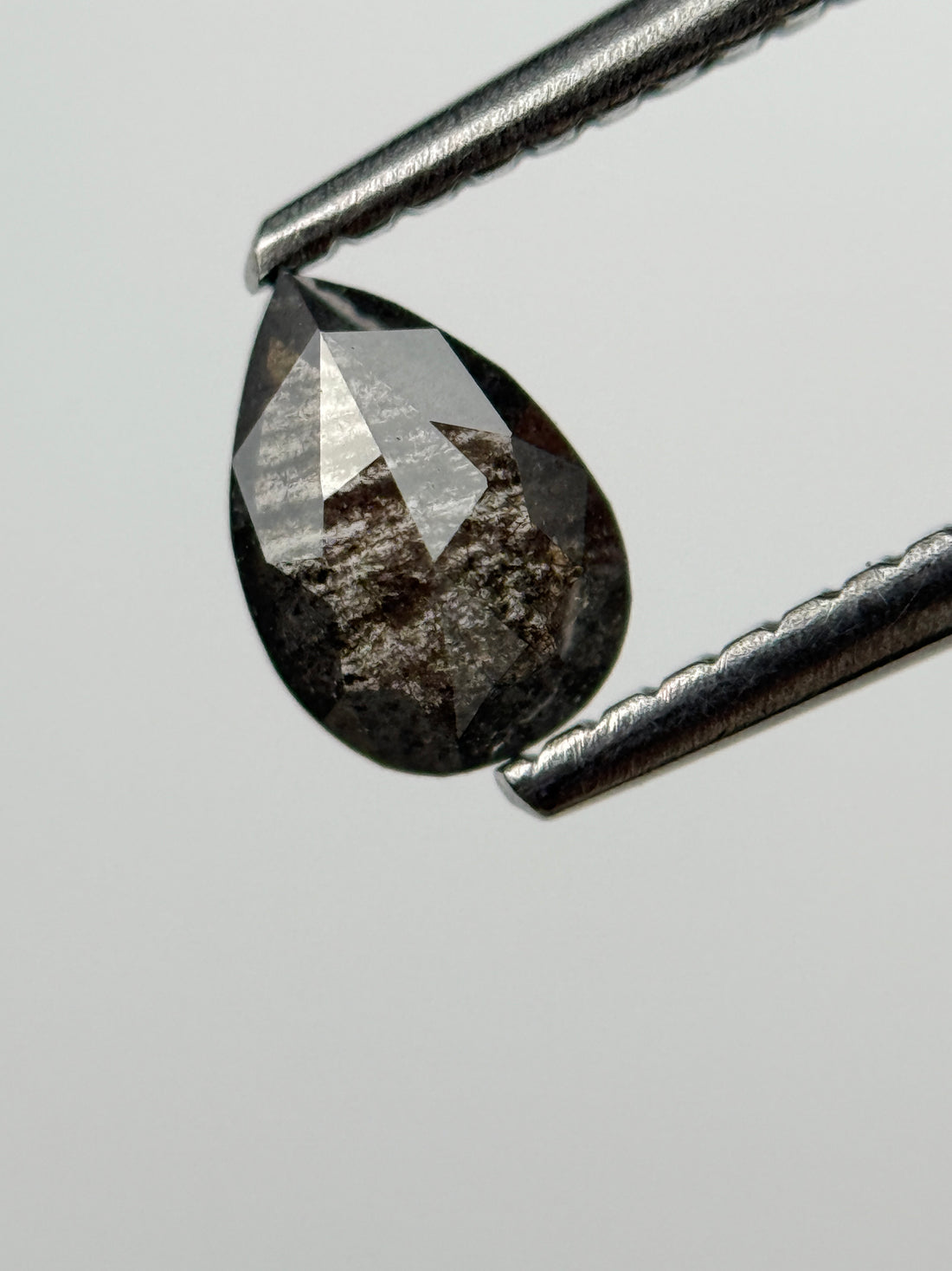 0.50 Ct Pear Rose Cut Grey Natural Salt and Pepper Diamond