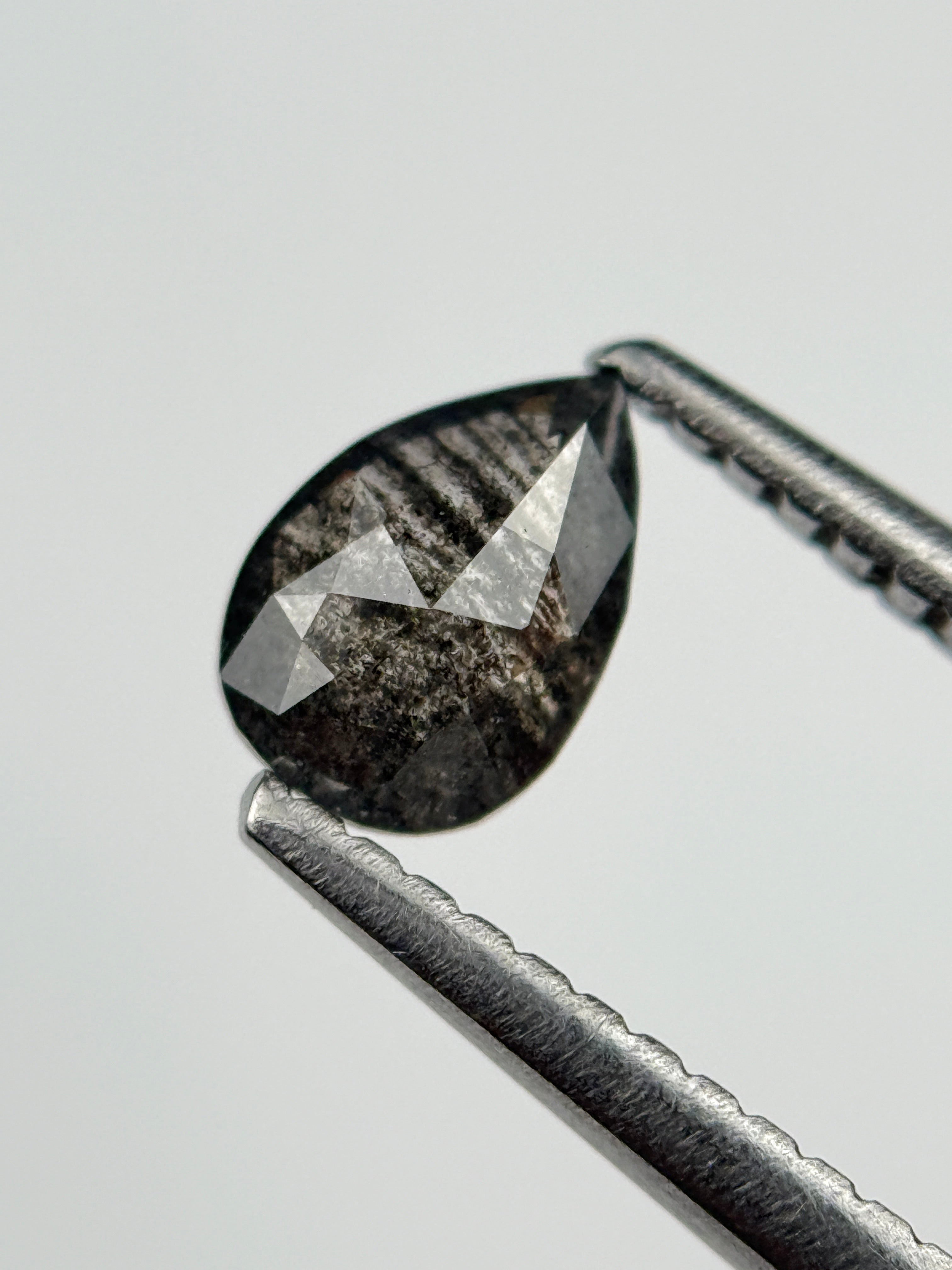 0.50 Ct Pear Rose Cut Grey Natural Salt and Pepper Diamond