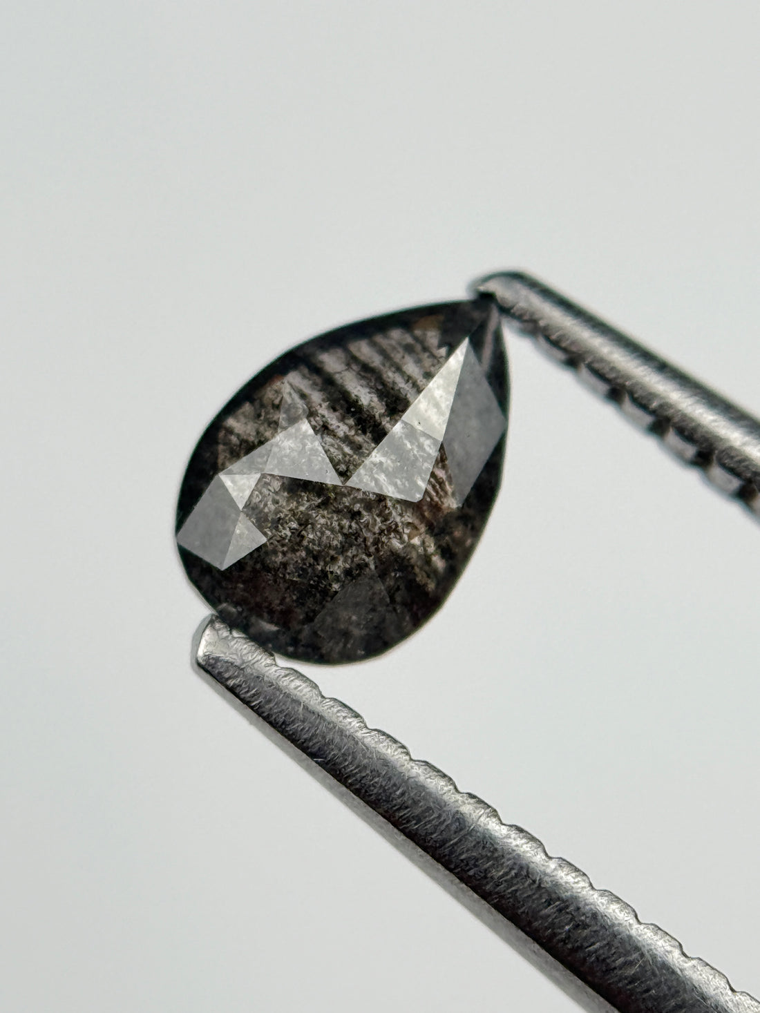 0.50 Ct Pear Rose Cut Grey Natural Salt and Pepper Diamond