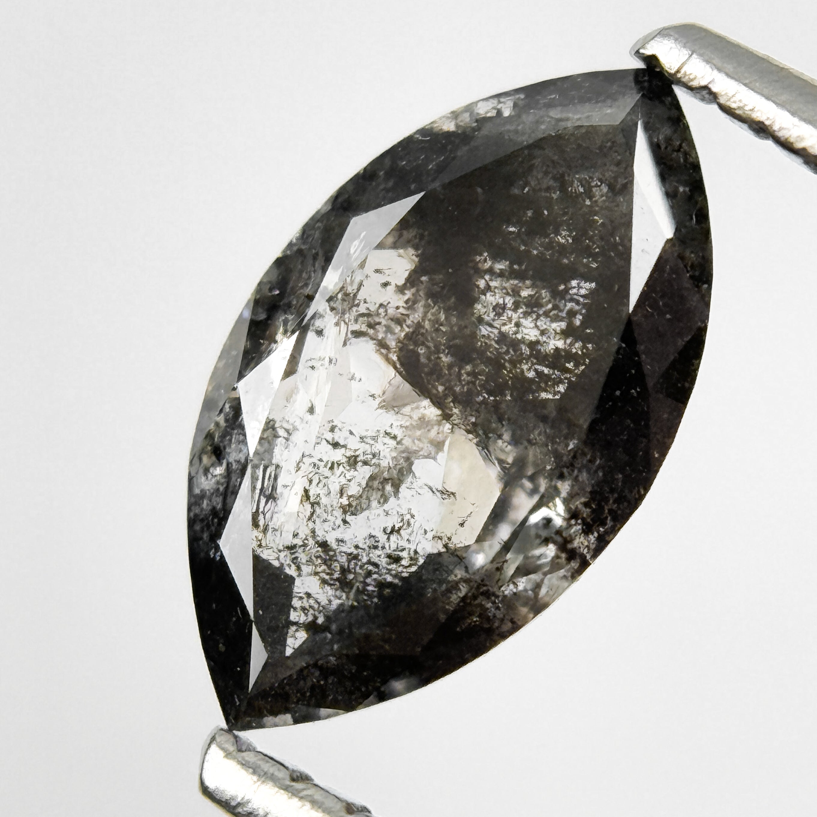 0.92 Ct Marquise Rose Cut Grey Natural Salt and Pepper Diamond