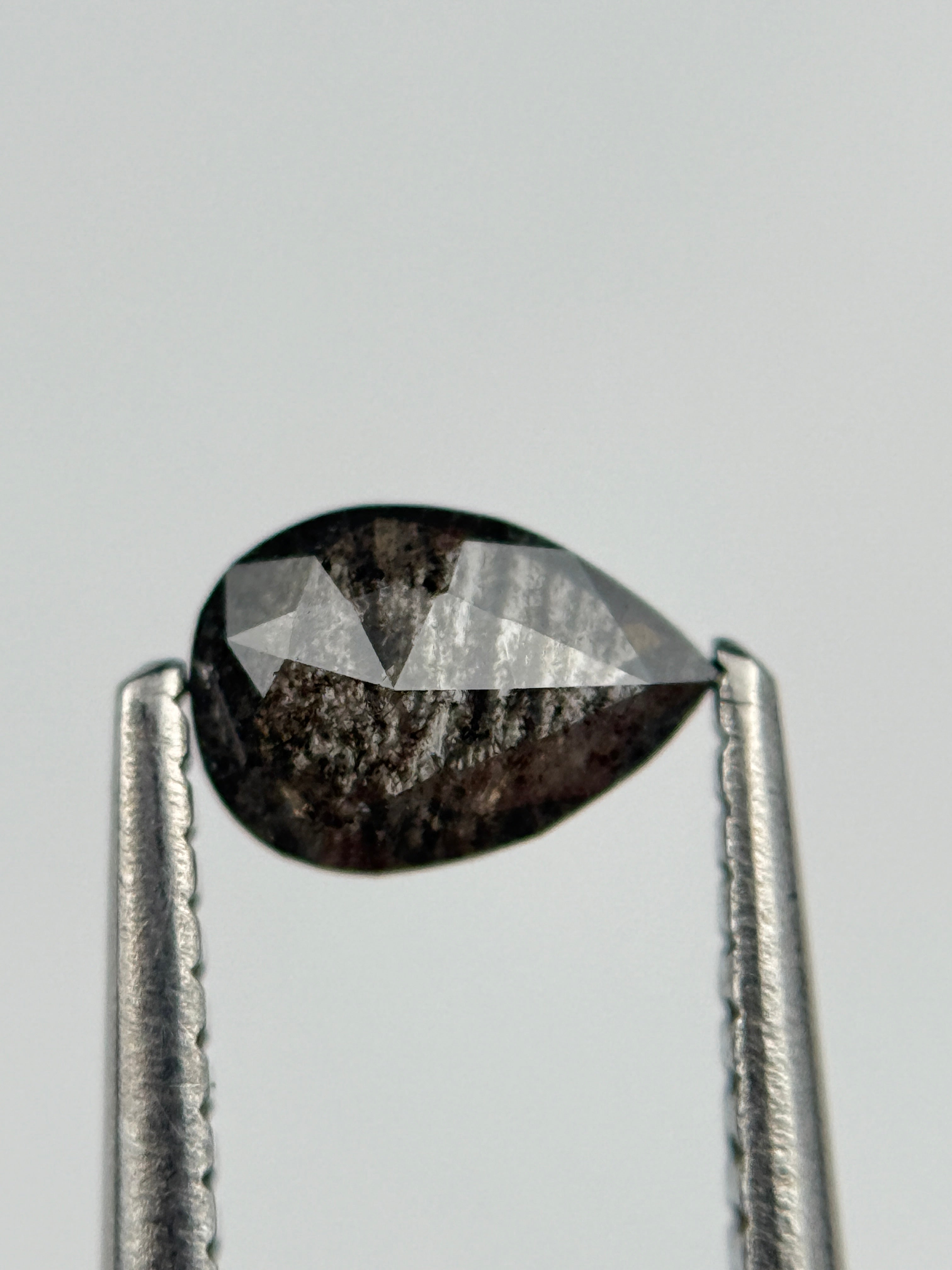 0.50 Ct Pear Rose Cut Grey Natural Salt and Pepper Diamond