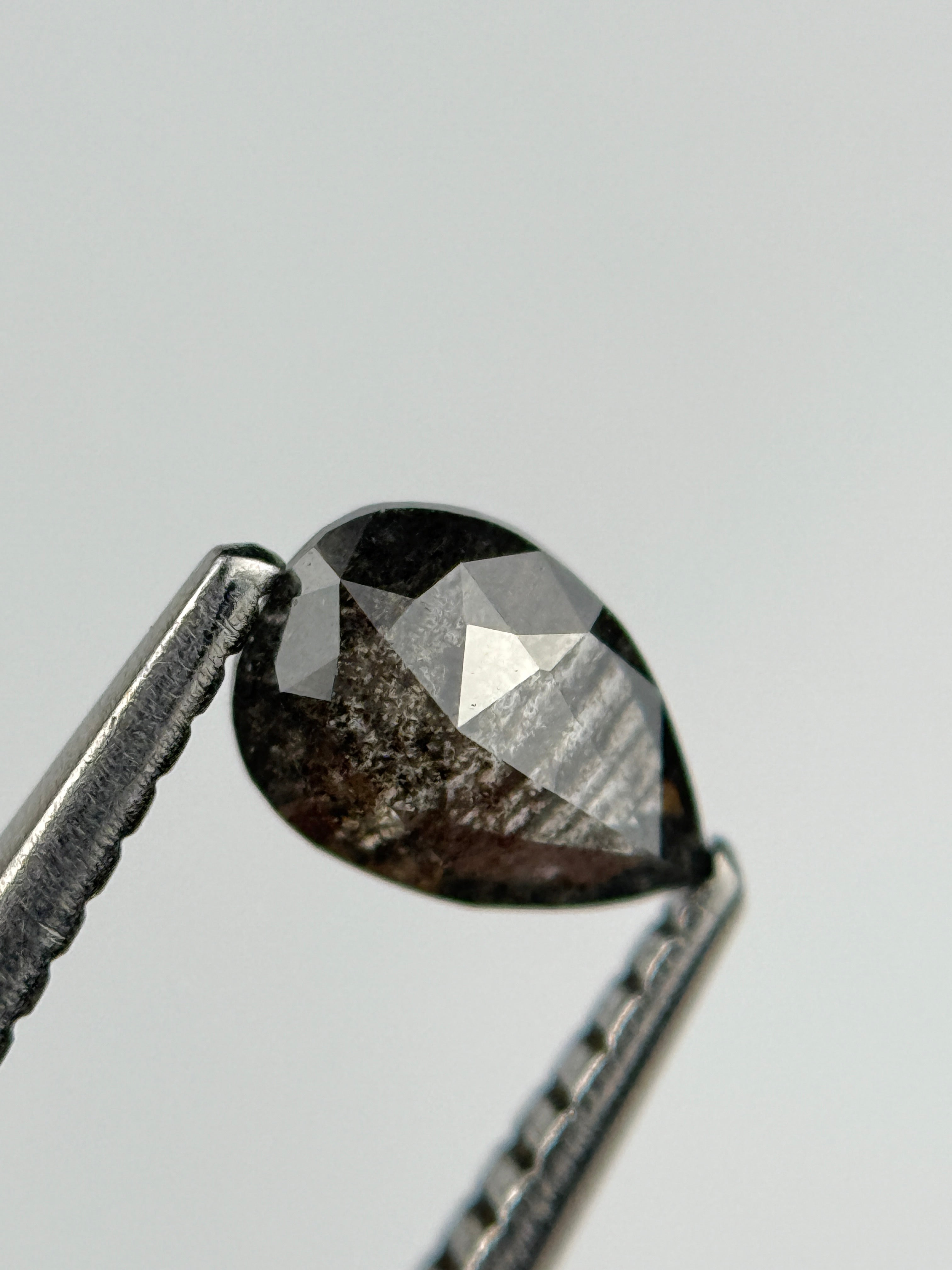 0.50 Ct Pear Rose Cut Grey Natural Salt and Pepper Diamond