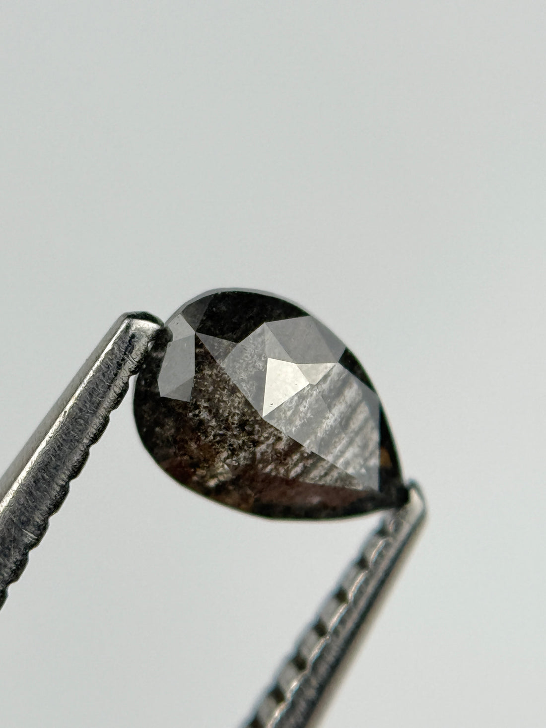 0.50 Ct Pear Rose Cut Grey Natural Salt and Pepper Diamond