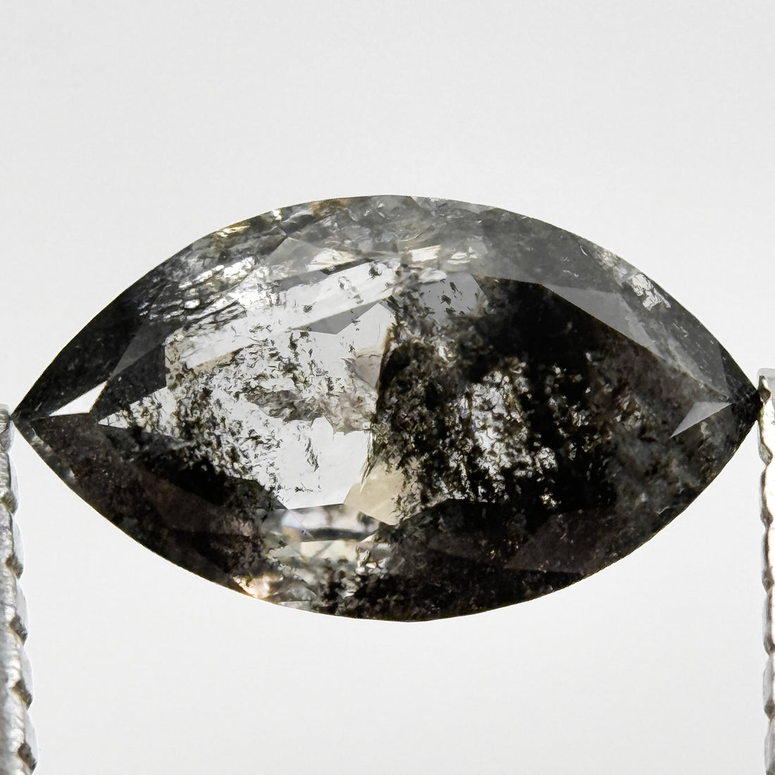 0.92 Ct Marquise Rose Cut Grey Natural Salt and Pepper Diamond