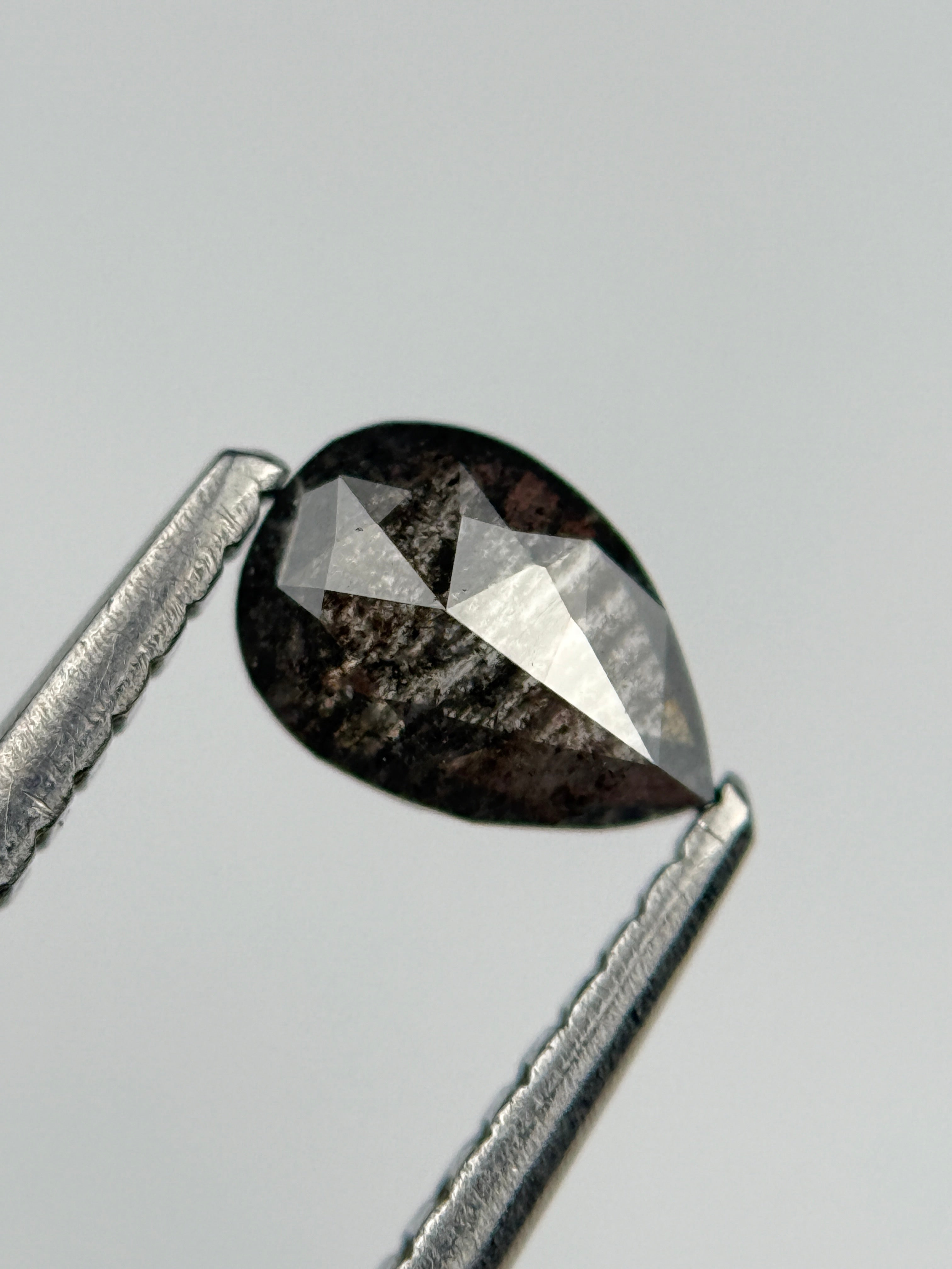 0.50 Ct Pear Rose Cut Grey Natural Salt and Pepper Diamond