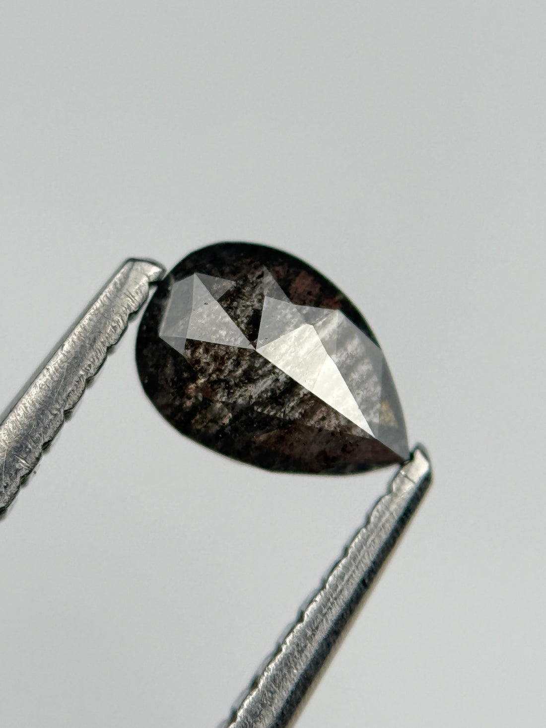 0.50 Ct Pear Rose Cut Grey Natural Salt and Pepper Diamond