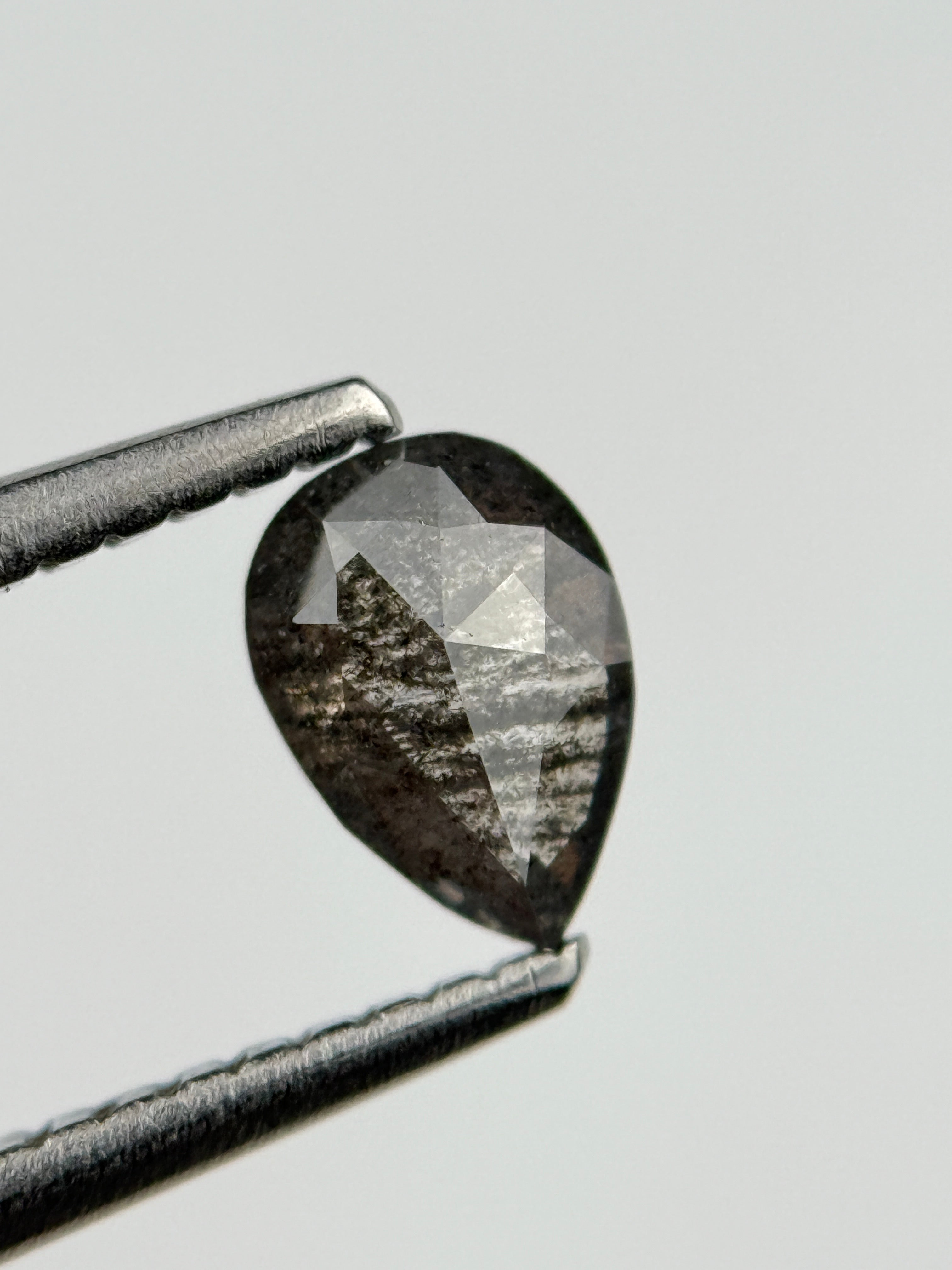 0.50 Ct Pear Rose Cut Grey Natural Salt and Pepper Diamond
