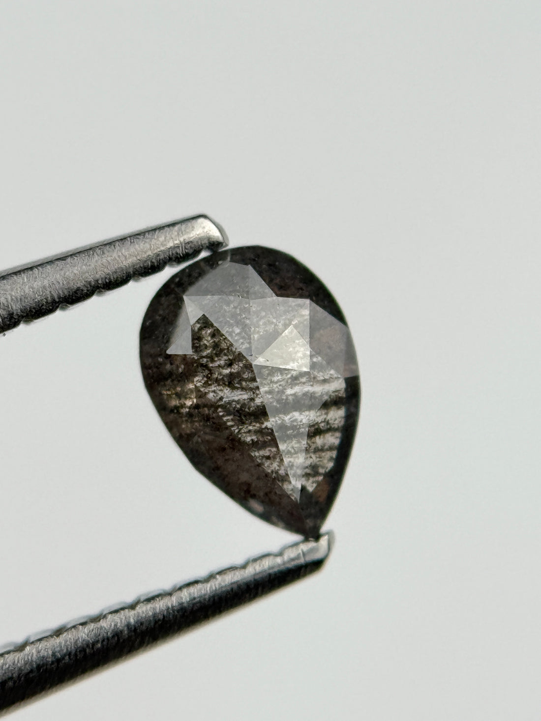 0.50 Ct Pear Rose Cut Grey Natural Salt and Pepper Diamond