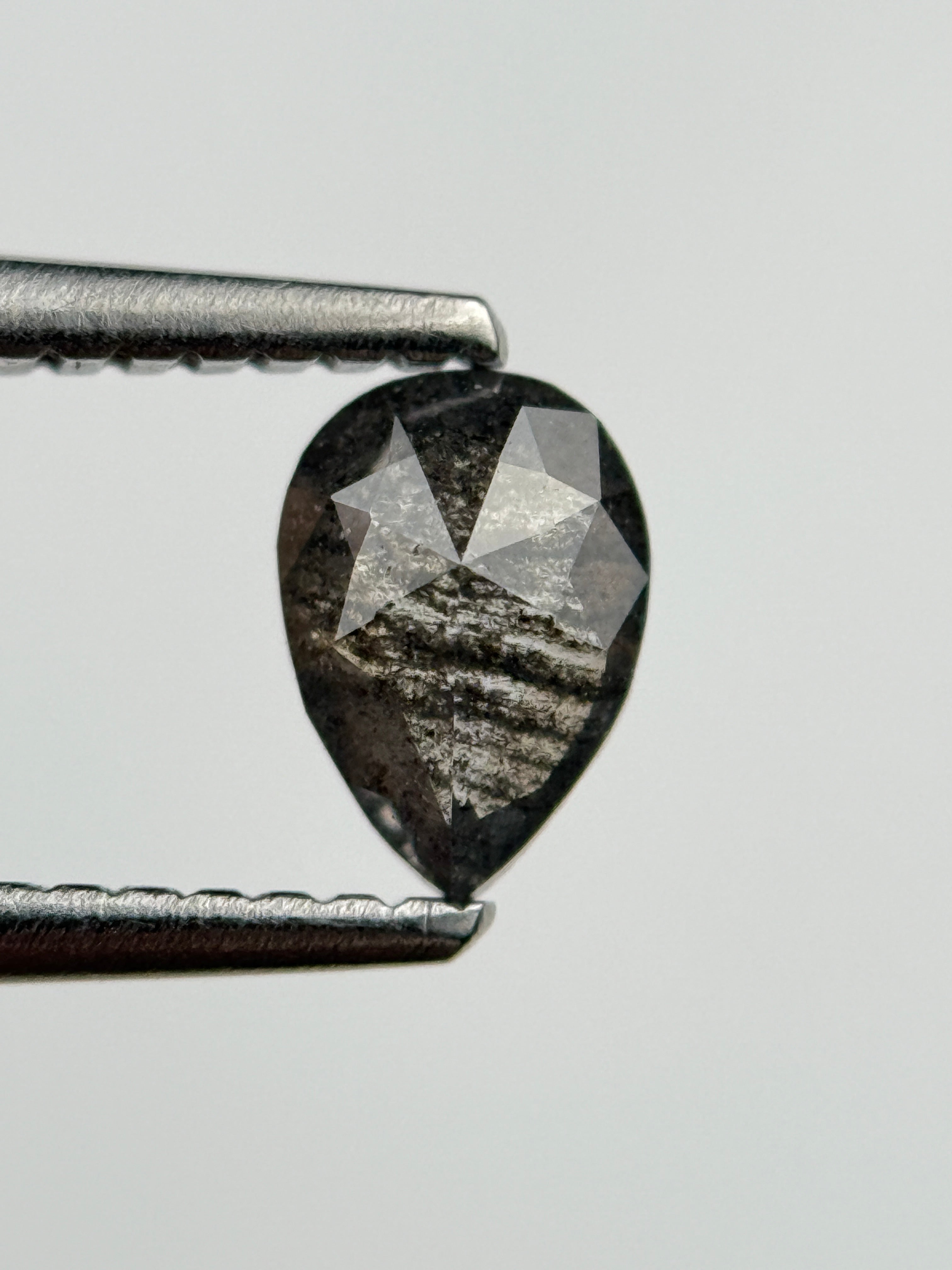 0.50 Ct Pear Rose Cut Grey Natural Salt and Pepper Diamond