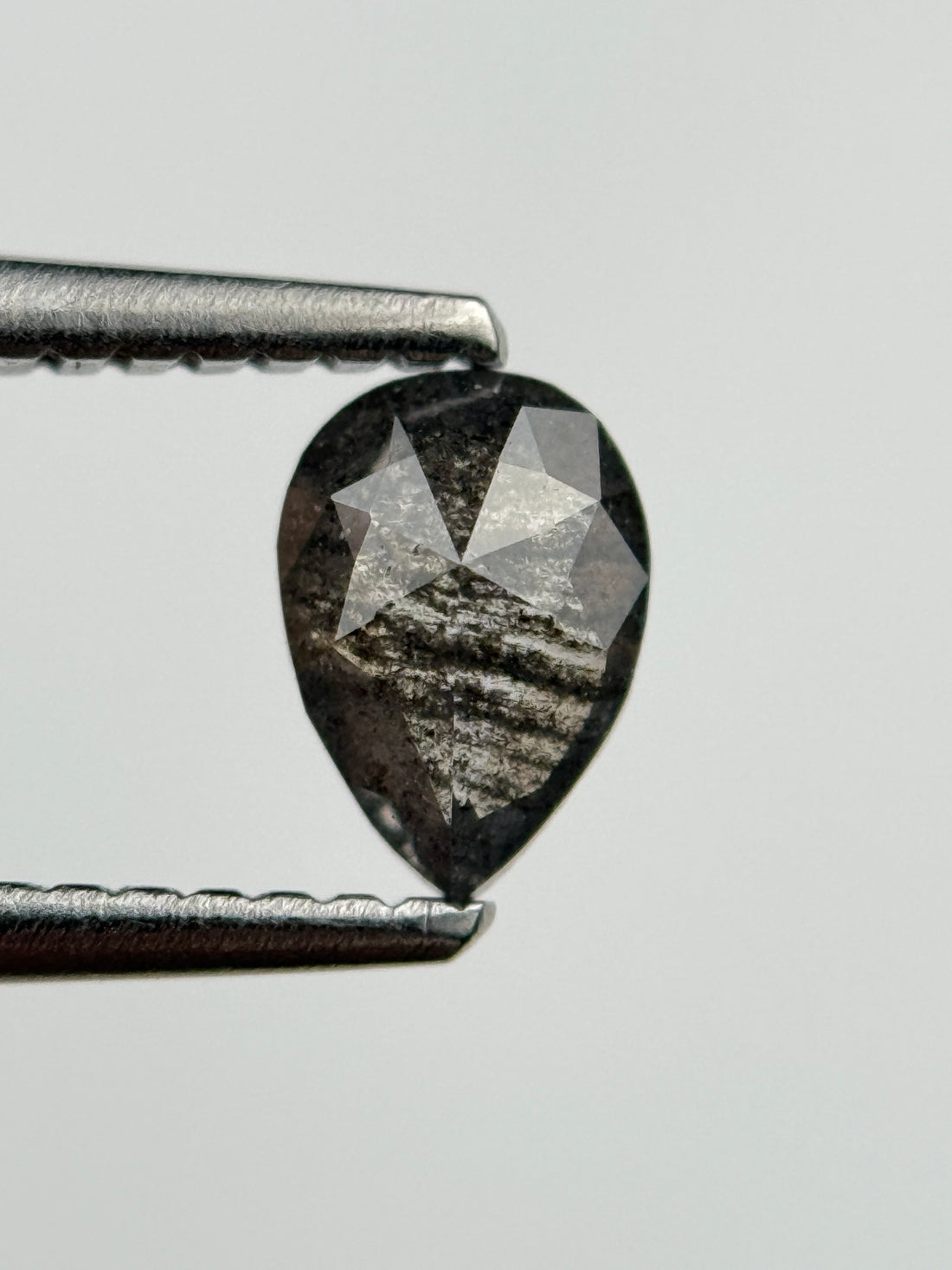 0.50 Ct Pear Rose Cut Grey Natural Salt and Pepper Diamond