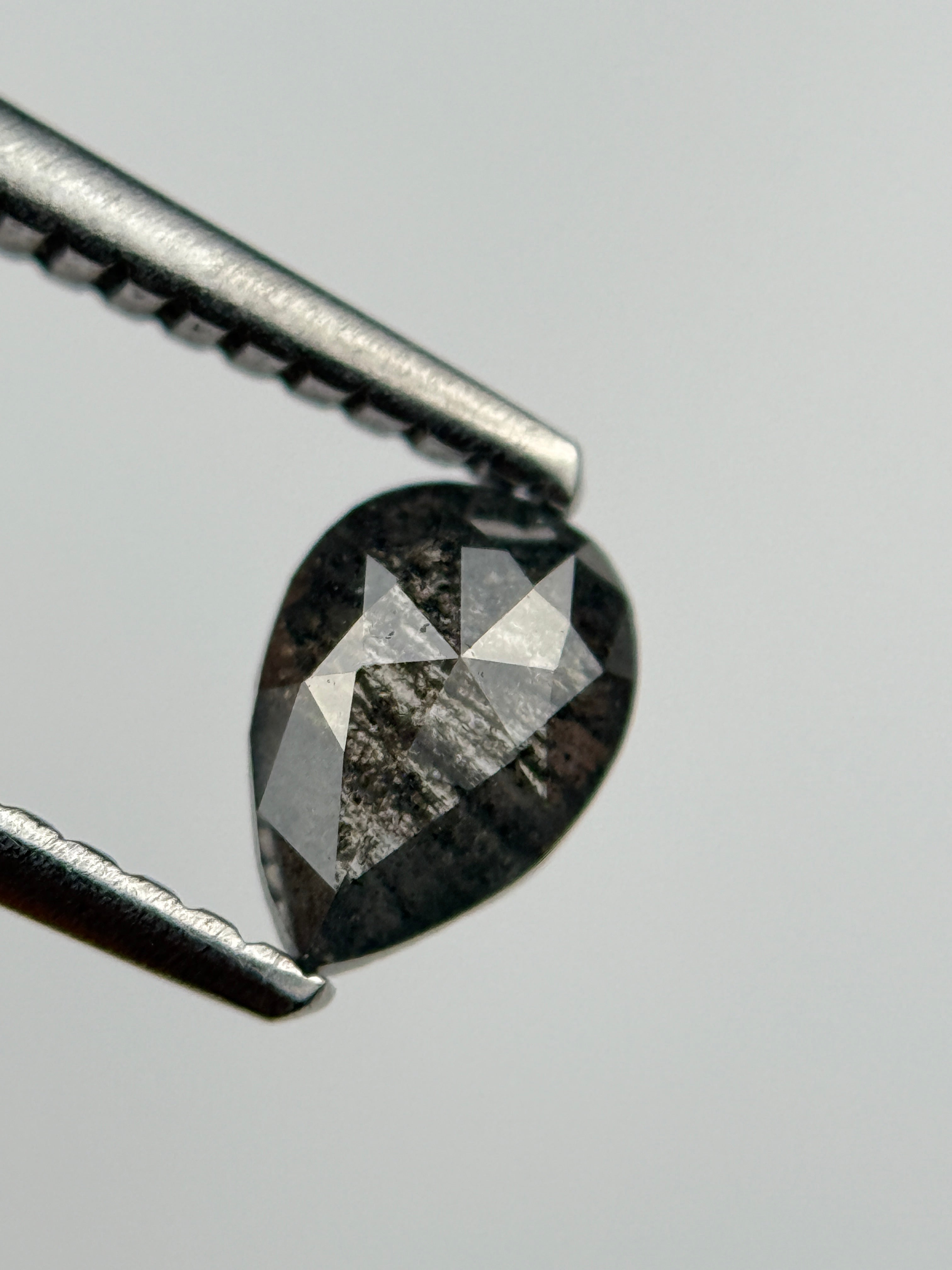 0.50 Ct Pear Rose Cut Grey Natural Salt and Pepper Diamond