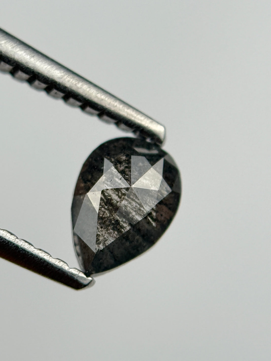 0.50 Ct Pear Rose Cut Grey Natural Salt and Pepper Diamond