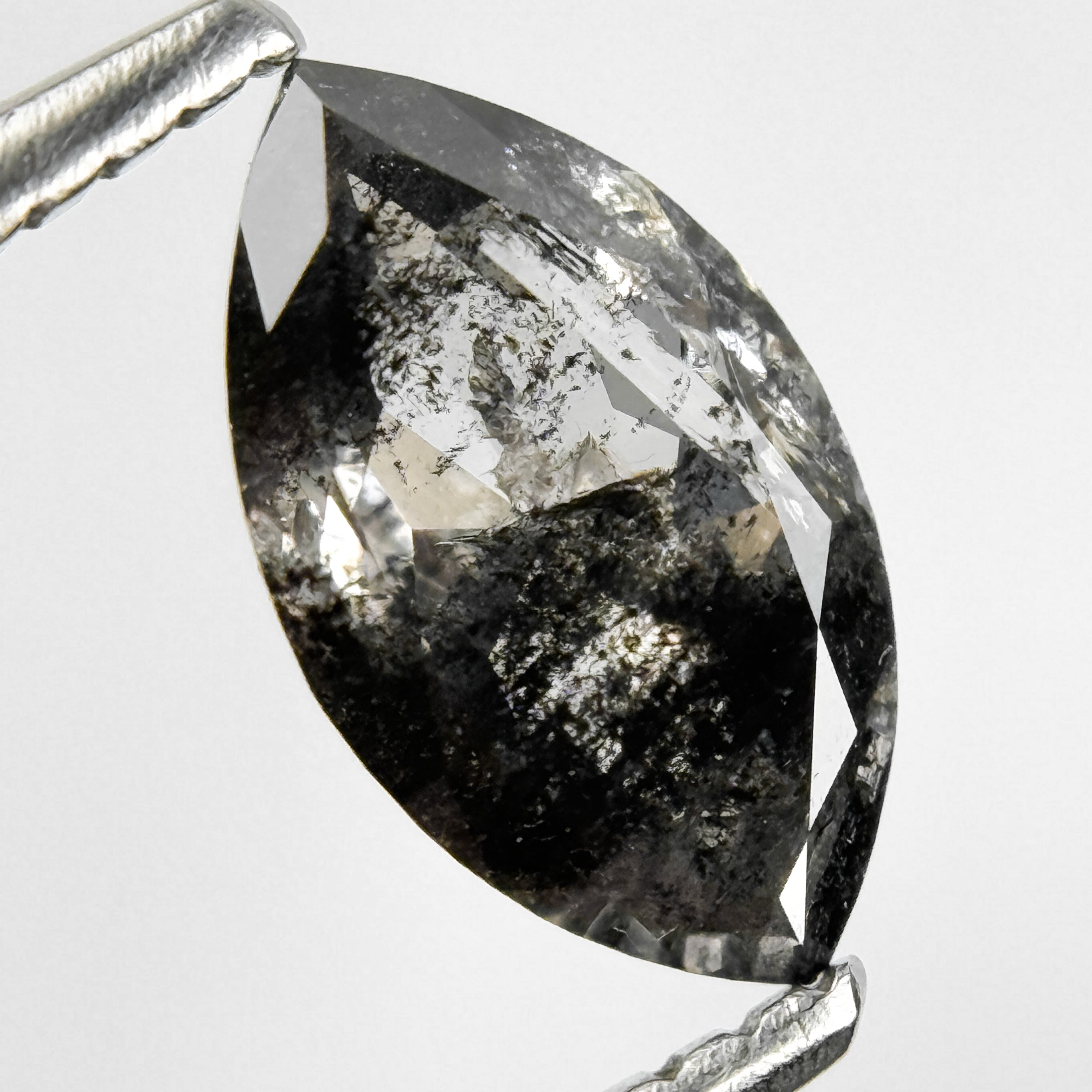 0.92 Ct Marquise Rose Cut Grey Natural Salt and Pepper Diamond