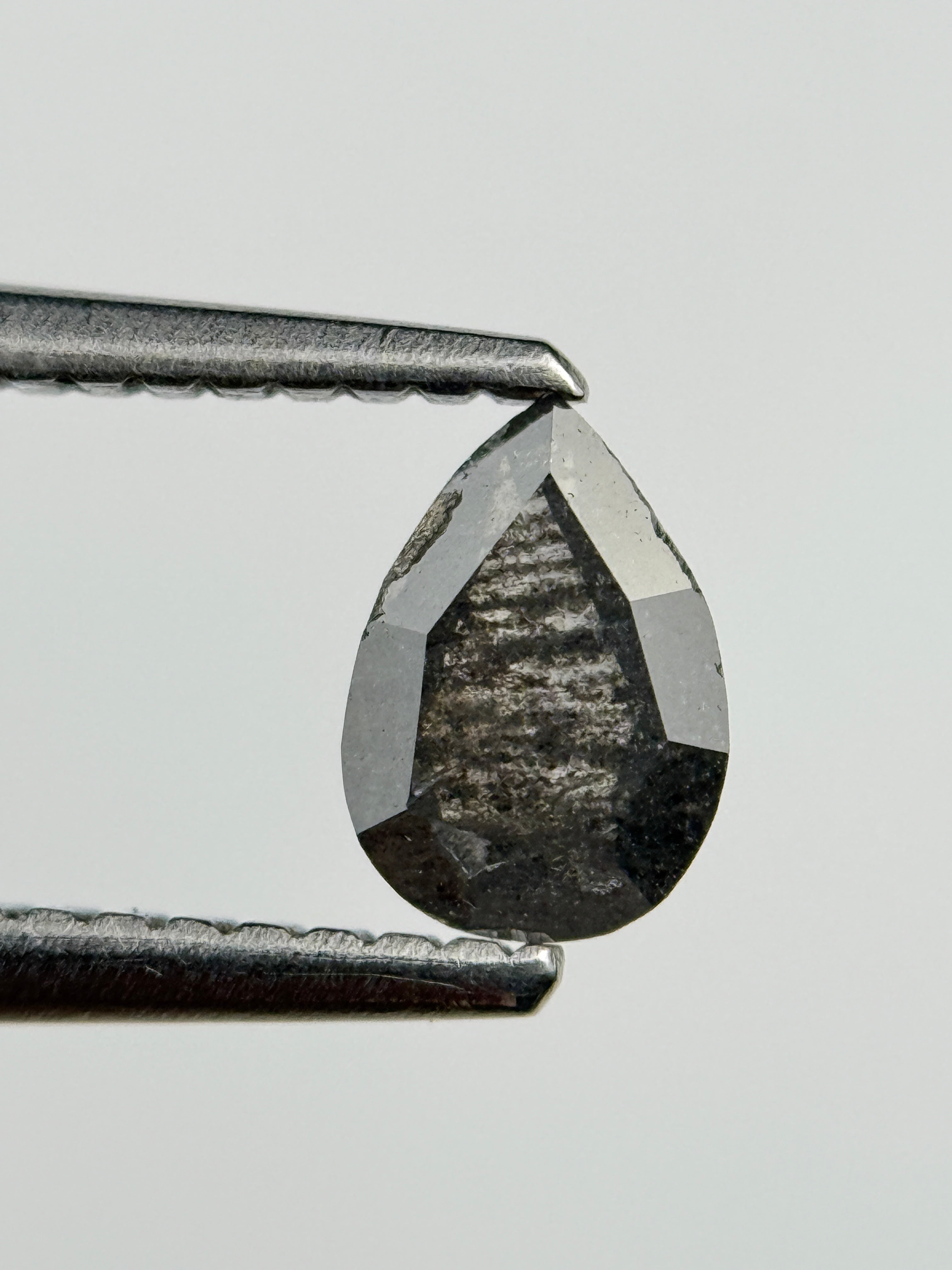 0.50 Ct Pear Rose Cut Grey Natural Salt and Pepper Diamond