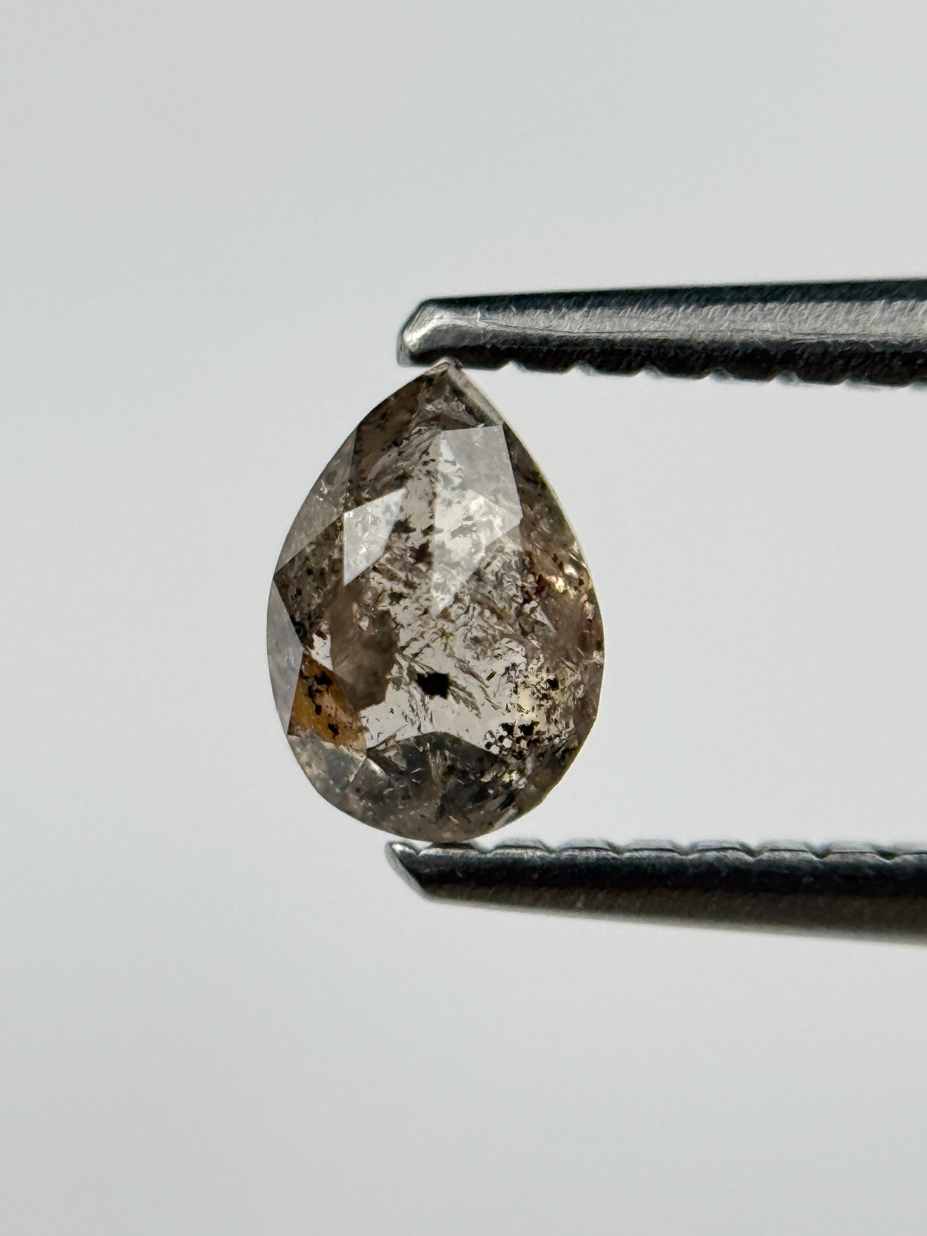 0.49 Ct Pear Rose Cut Grey Natural Salt and Pepper Diamond