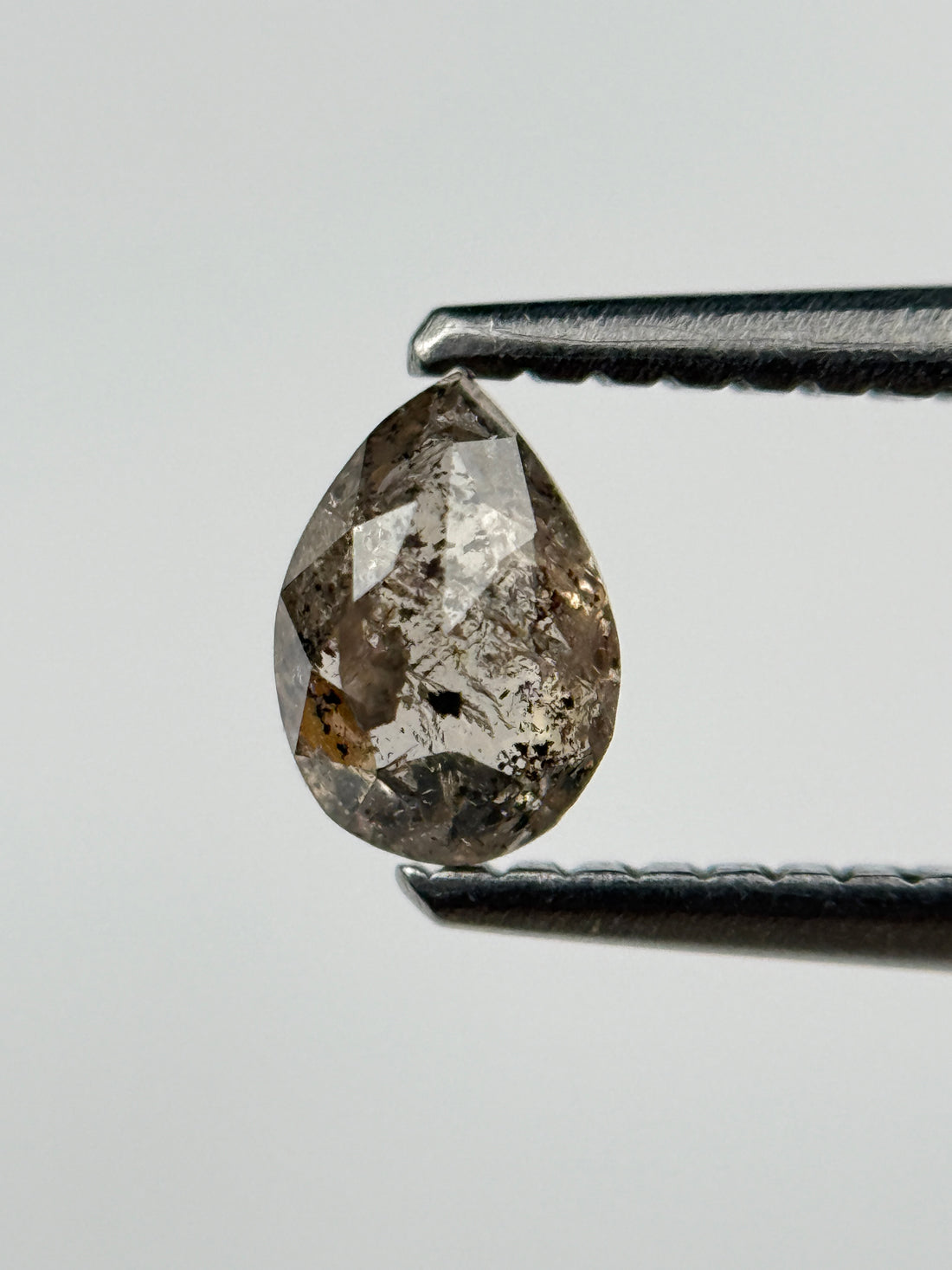 0.49 Ct Pear Rose Cut Grey Natural Salt and Pepper Diamond