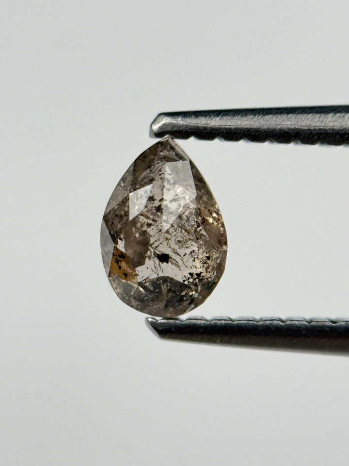 0.49 Ct Pear Rose Cut Grey Natural Salt and Pepper Diamond