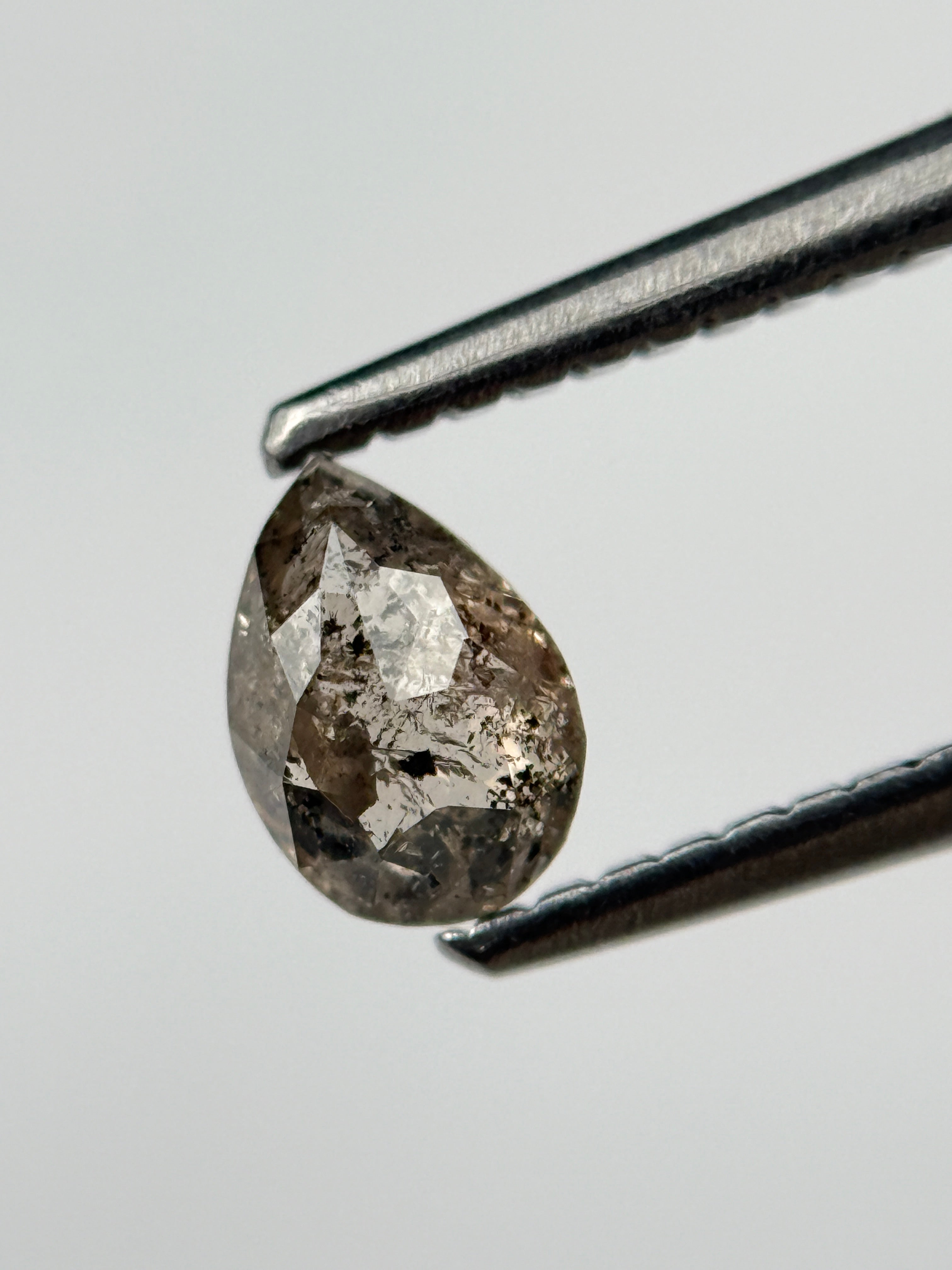 0.49 Ct Pear Rose Cut Grey Natural Salt and Pepper Diamond