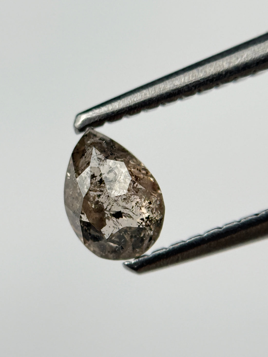 0.49 Ct Pear Rose Cut Grey Natural Salt and Pepper Diamond
