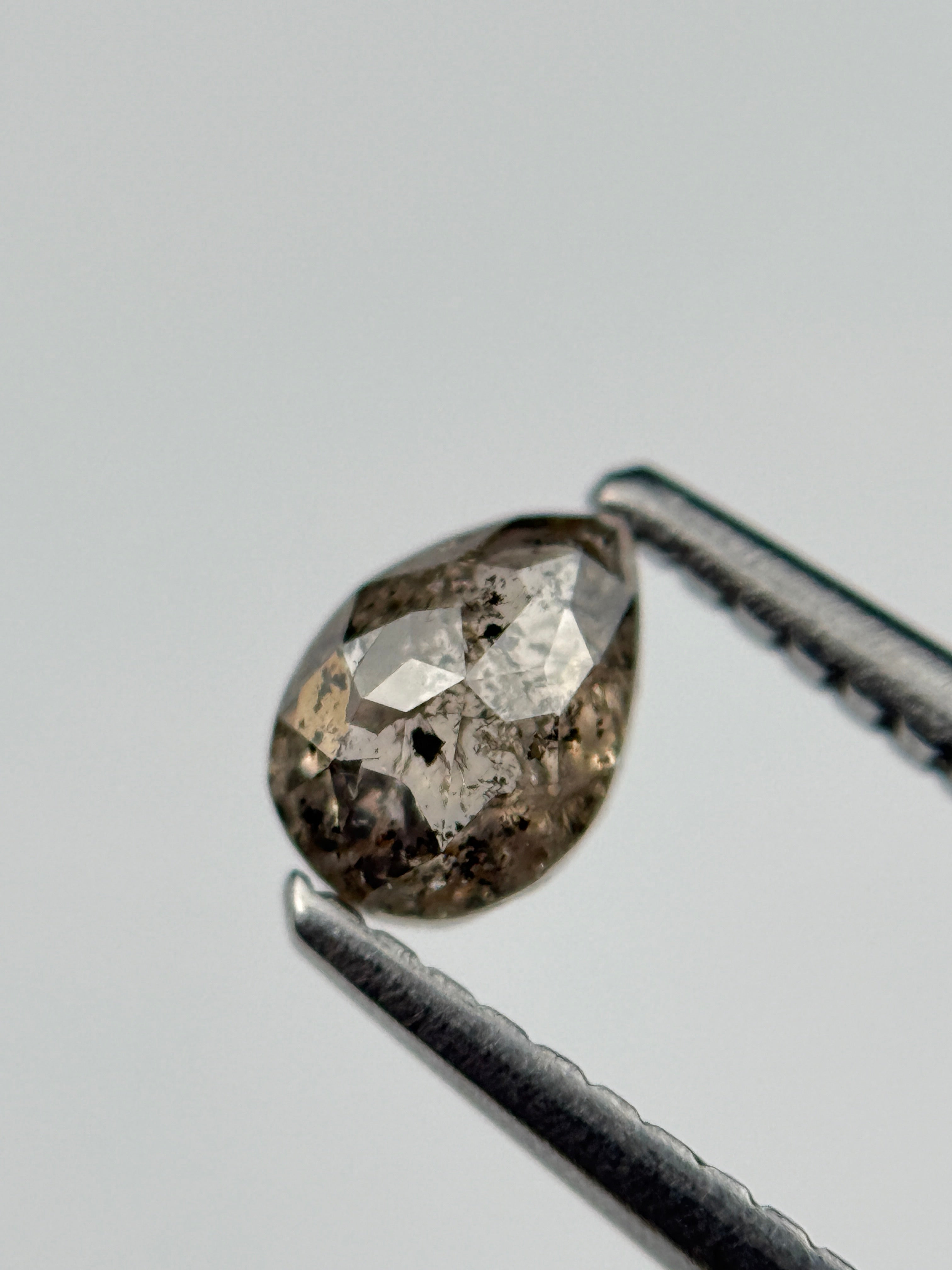 0.49 Ct Pear Rose Cut Grey Natural Salt and Pepper Diamond