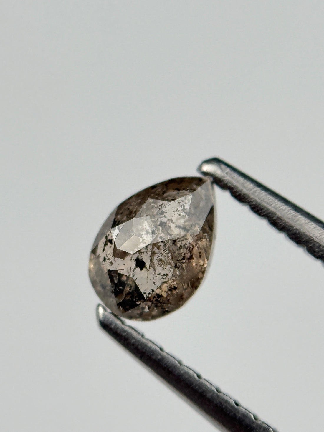 0.49 Ct Pear Rose Cut Grey Natural Salt and Pepper Diamond