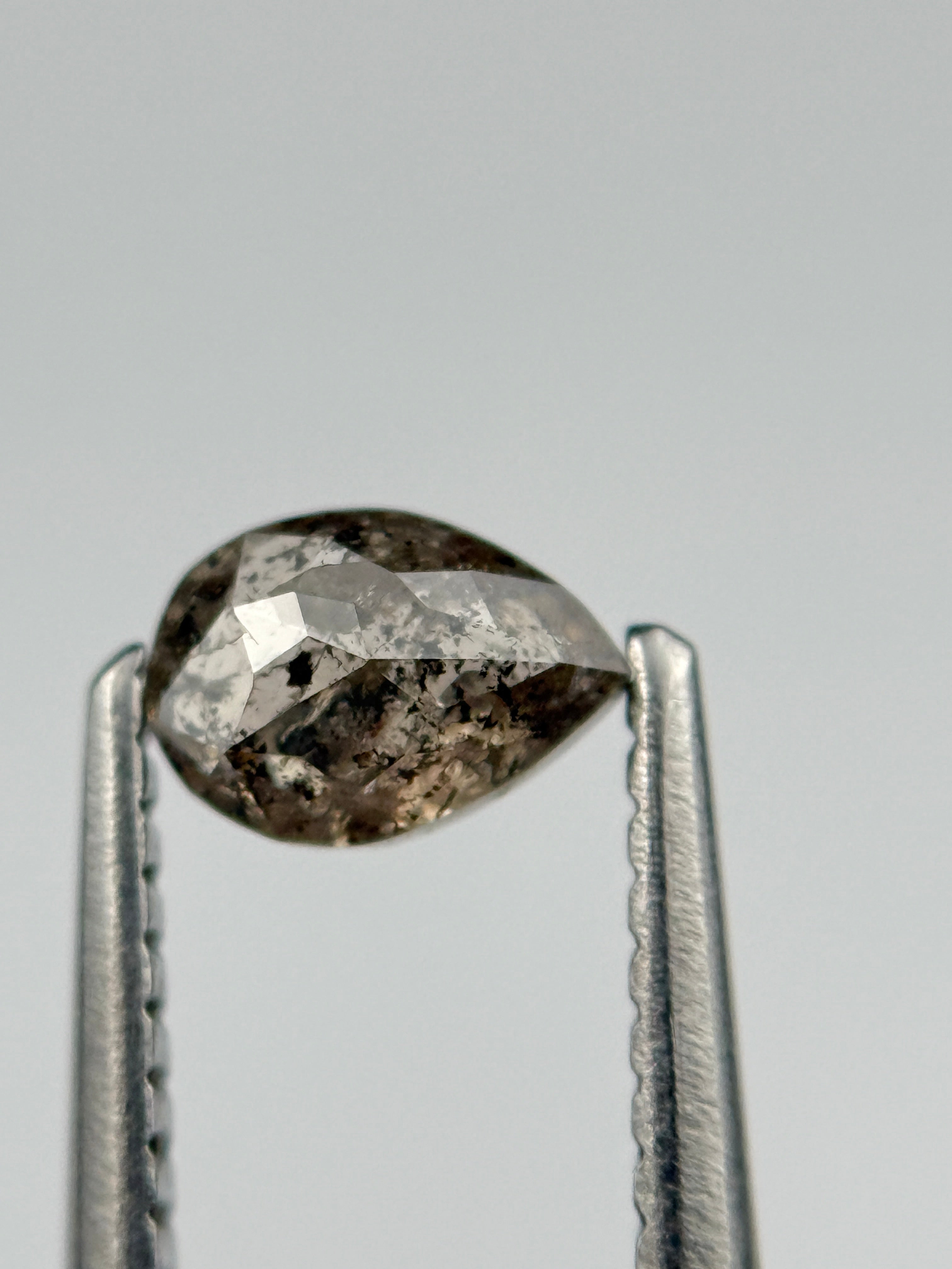 0.49 Ct Pear Rose Cut Grey Natural Salt and Pepper Diamond