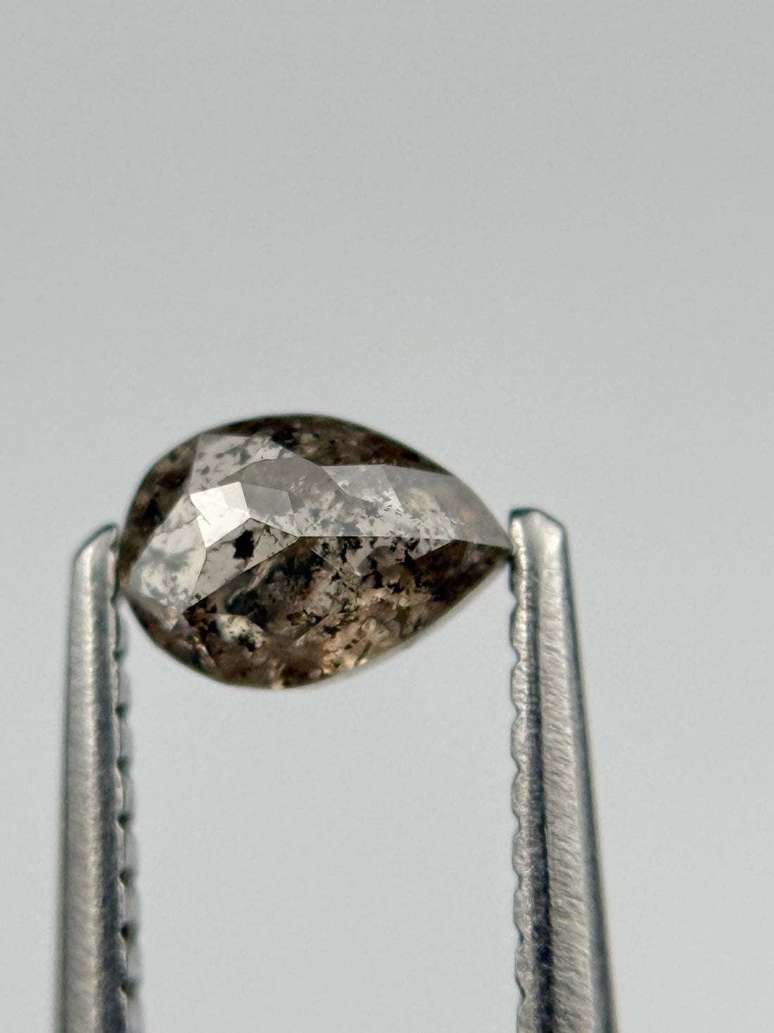 0.49 Ct Pear Rose Cut Grey Natural Salt and Pepper Diamond