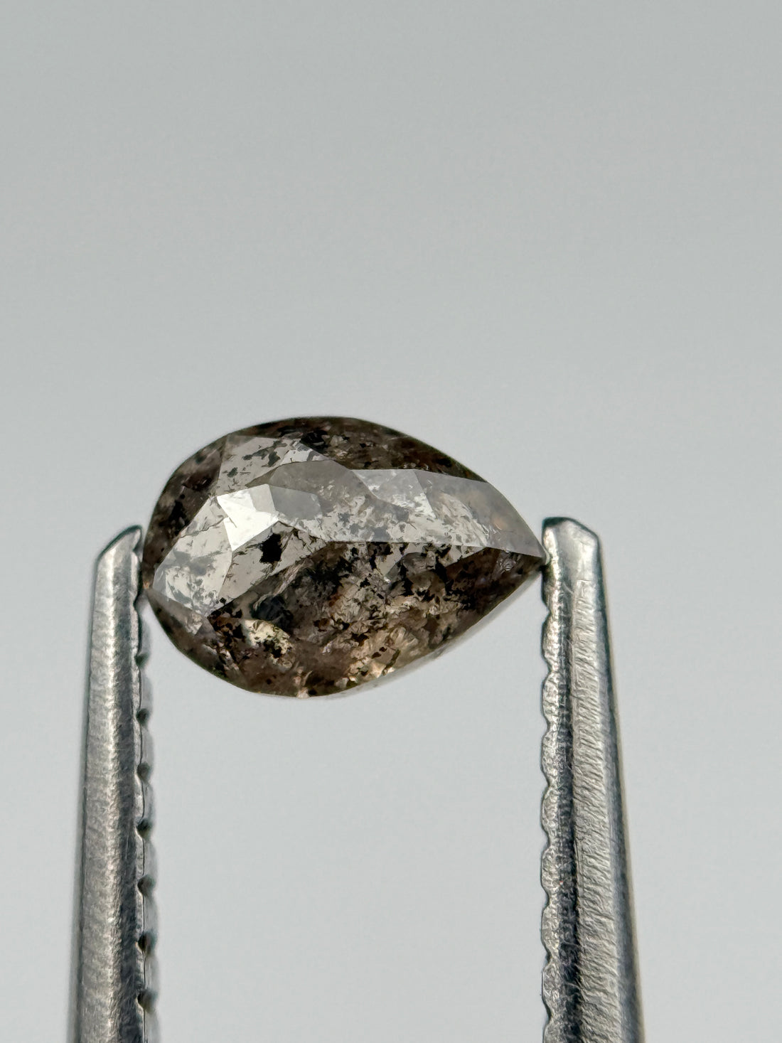 0.49 Ct Pear Rose Cut Grey Natural Salt and Pepper Diamond