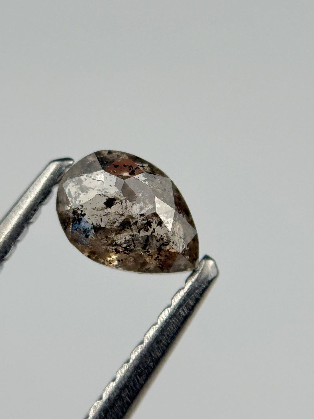 0.49 Ct Pear Rose Cut Grey Natural Salt and Pepper Diamond