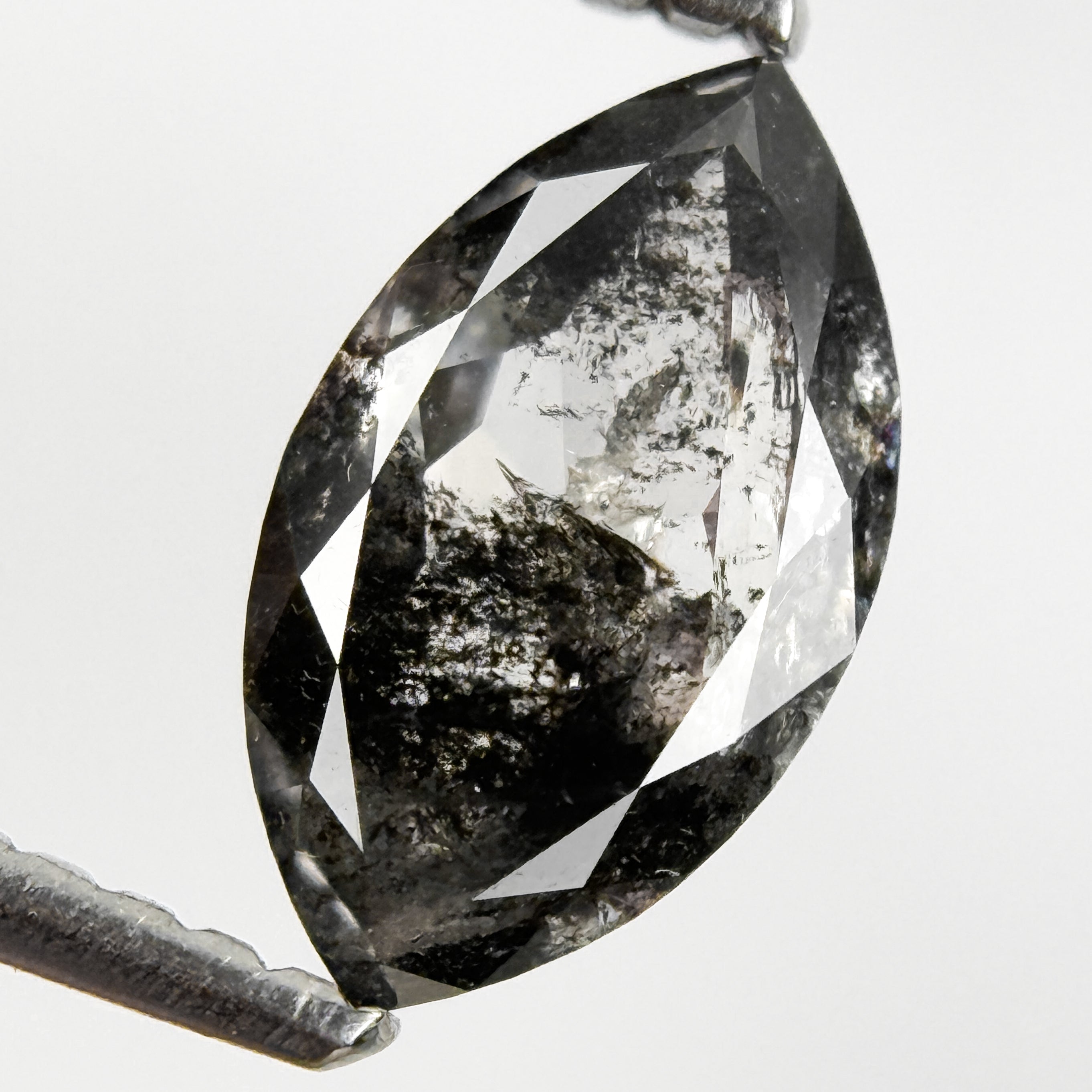 0.92 Ct Marquise Rose Cut Grey Natural Salt and Pepper Diamond