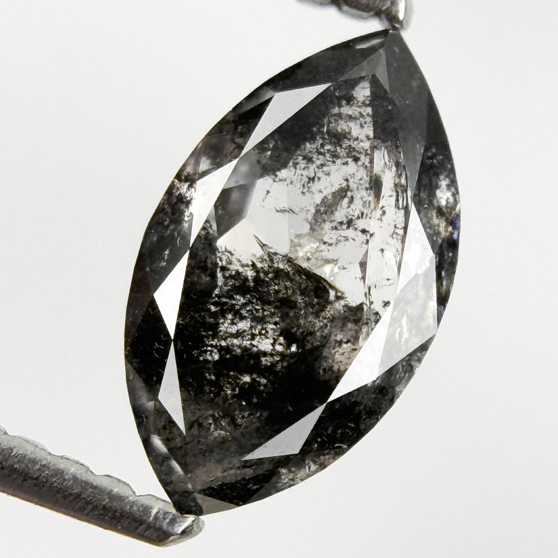 0.92 Ct Marquise Rose Cut Grey Natural Salt and Pepper Diamond
