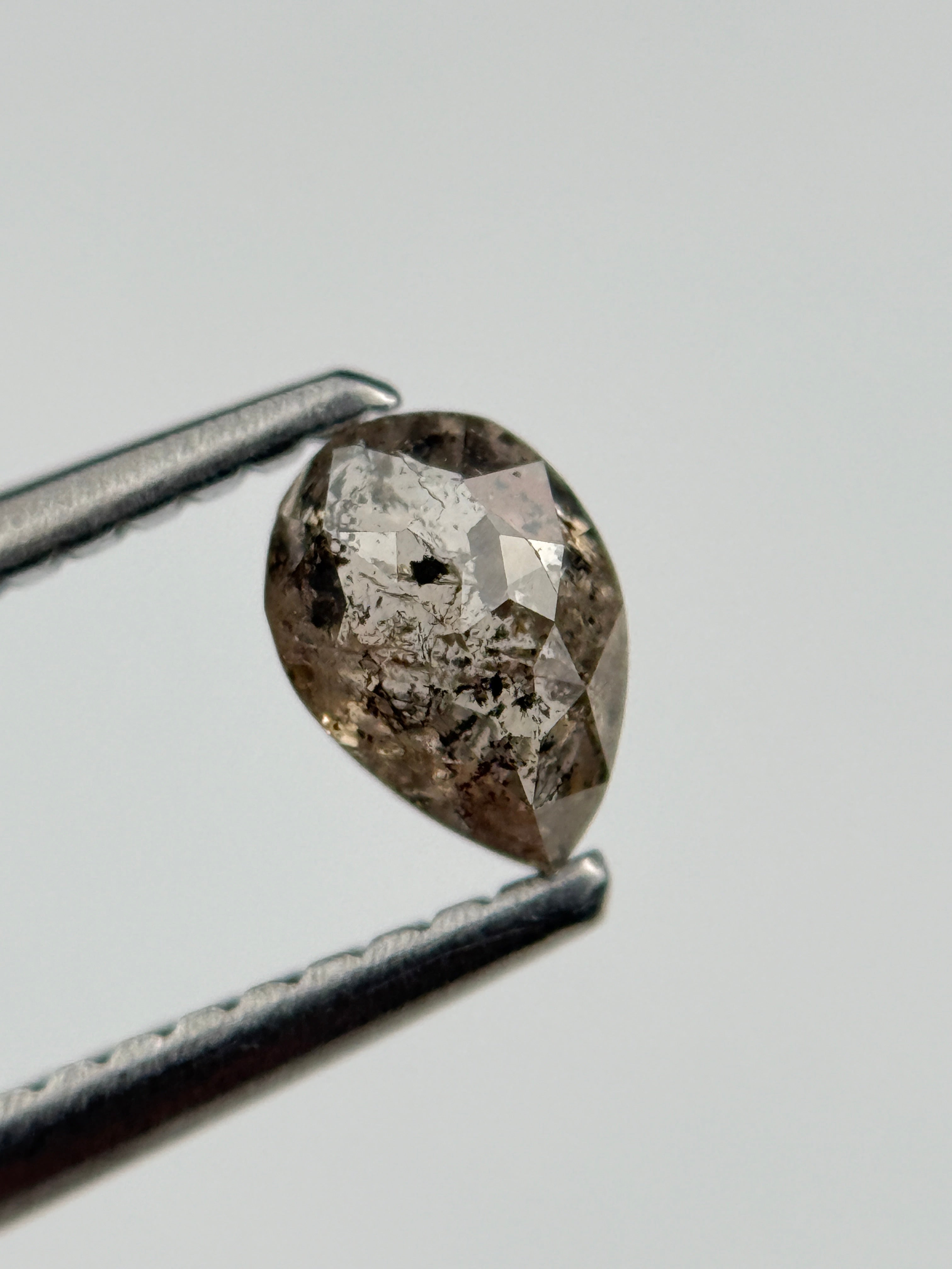 0.49 Ct Pear Rose Cut Grey Natural Salt and Pepper Diamond