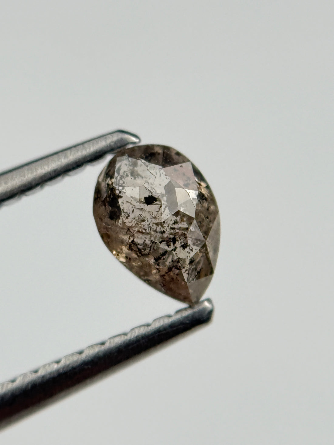 0.49 Ct Pear Rose Cut Grey Natural Salt and Pepper Diamond