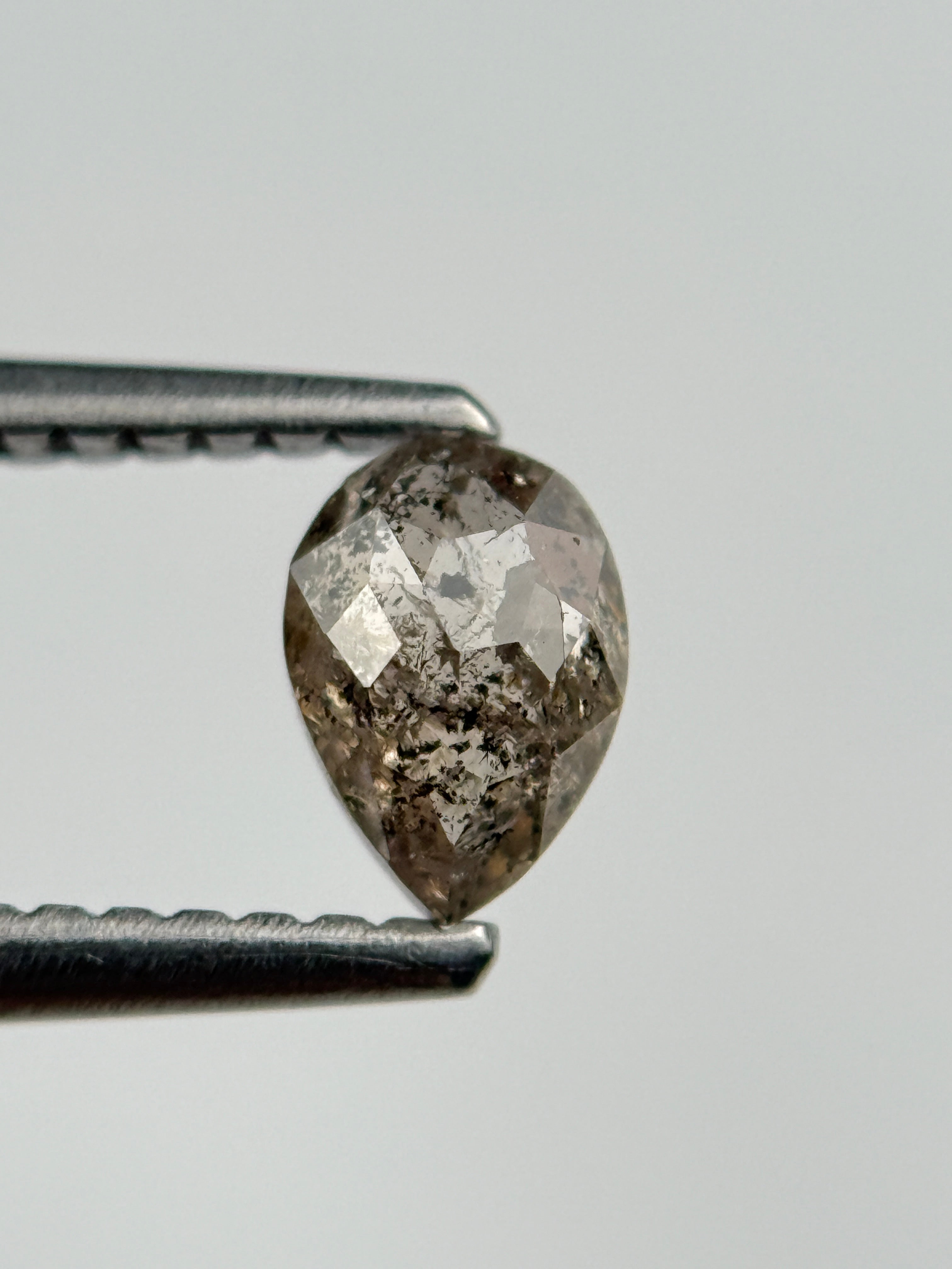 0.49 Ct Pear Rose Cut Grey Natural Salt and Pepper Diamond