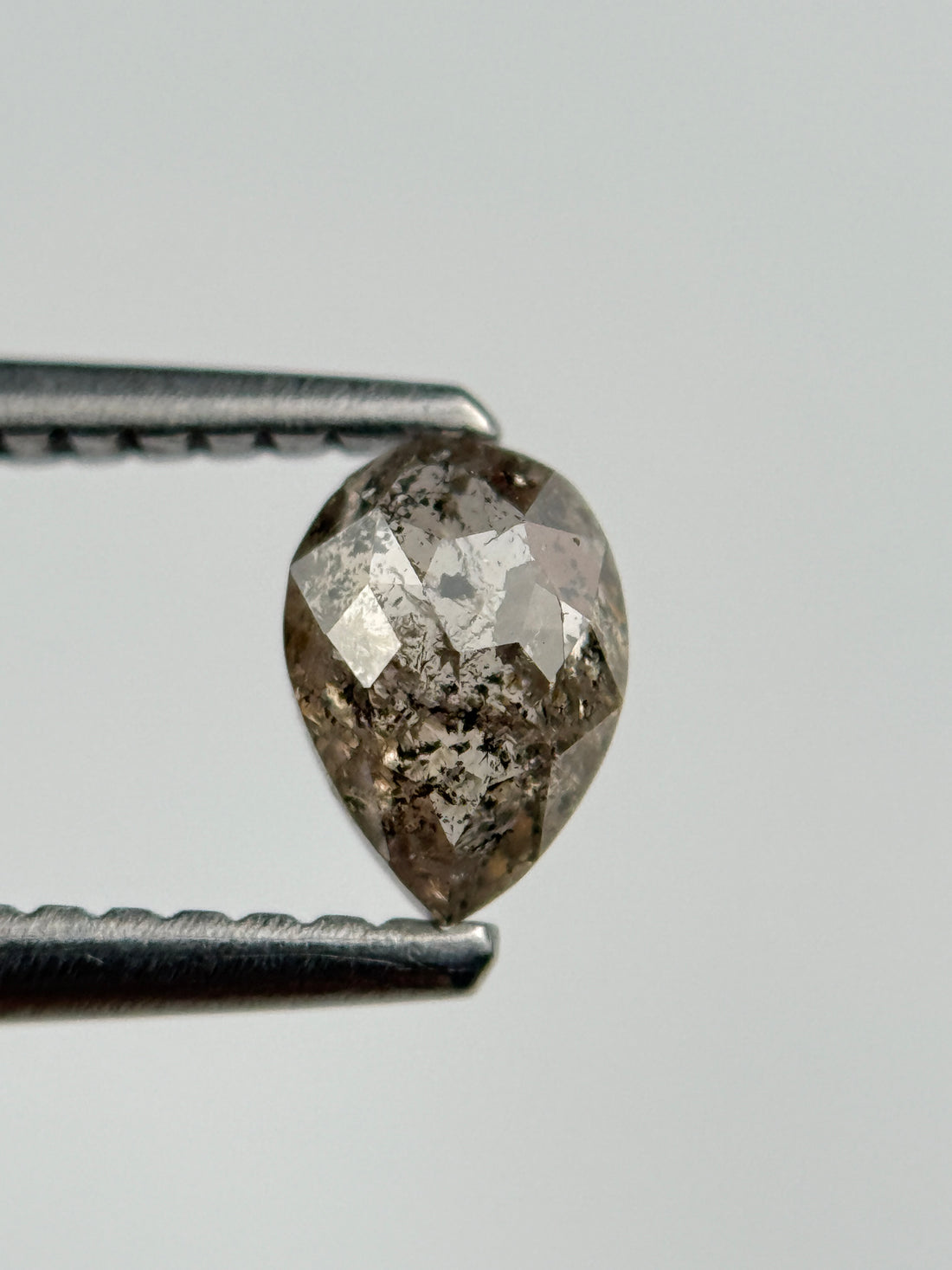 0.49 Ct Pear Rose Cut Grey Natural Salt and Pepper Diamond