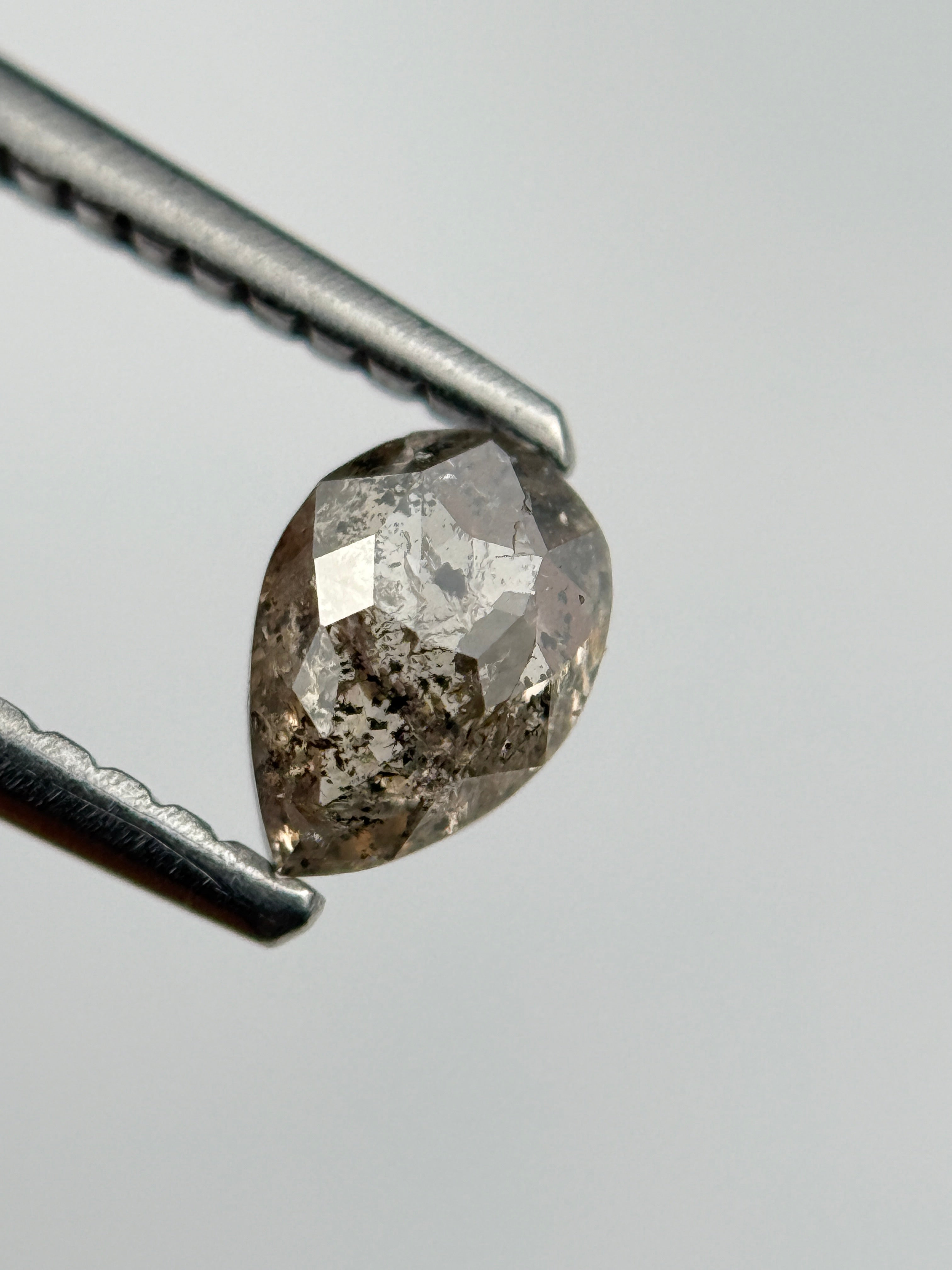 0.49 Ct Pear Rose Cut Grey Natural Salt and Pepper Diamond
