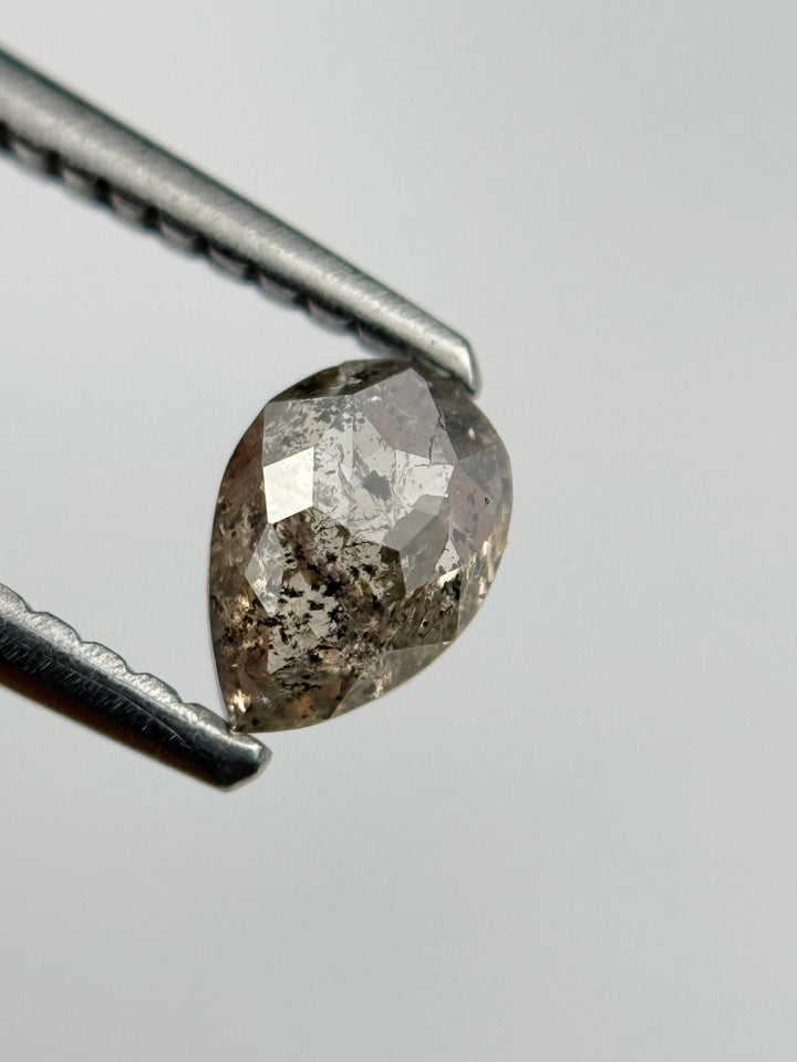0.49 Ct Pear Rose Cut Grey Natural Salt and Pepper Diamond