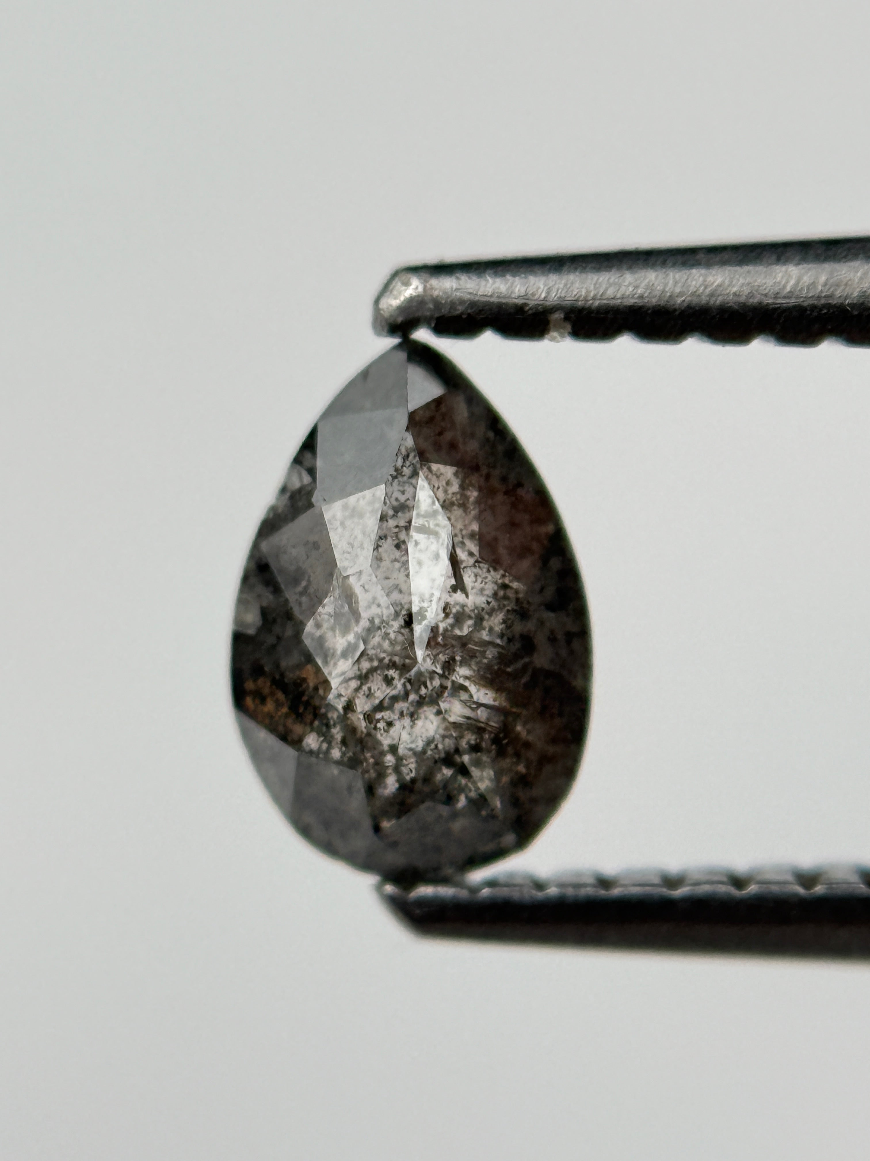 0.59 Ct Pear Rose Cut Black Natural Salt and Pepper Diamond