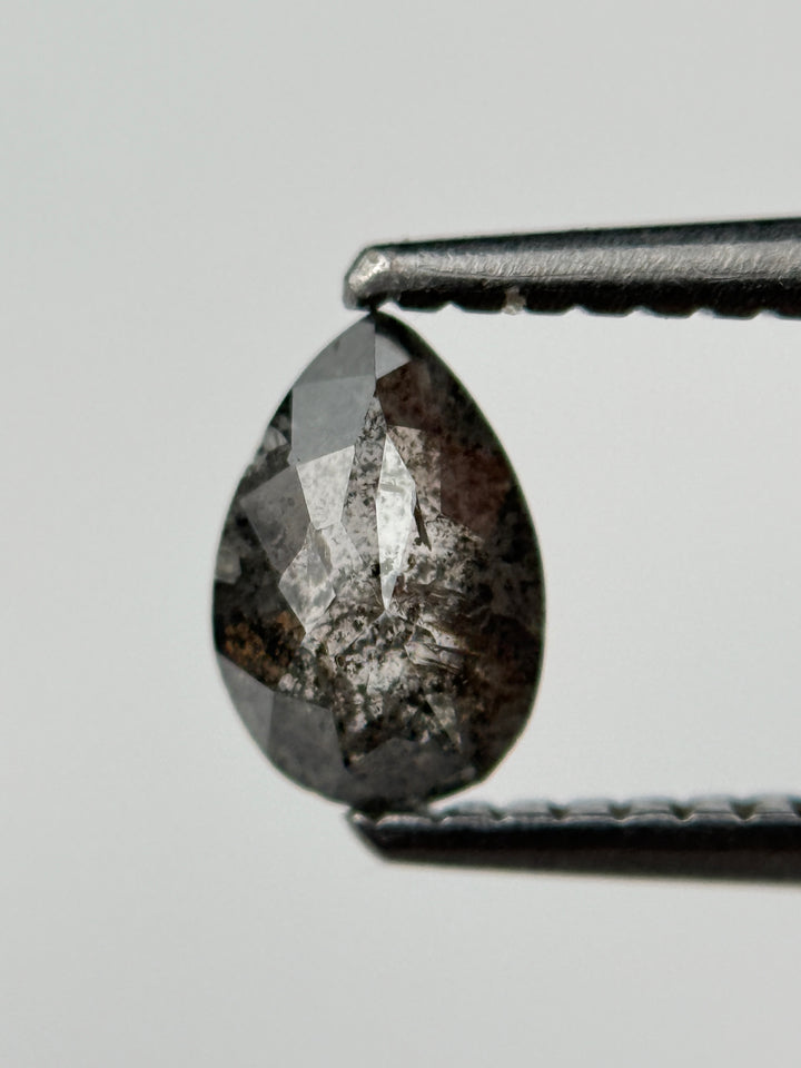 0.59 Ct Pear Rose Cut Black Natural Salt and Pepper Diamond