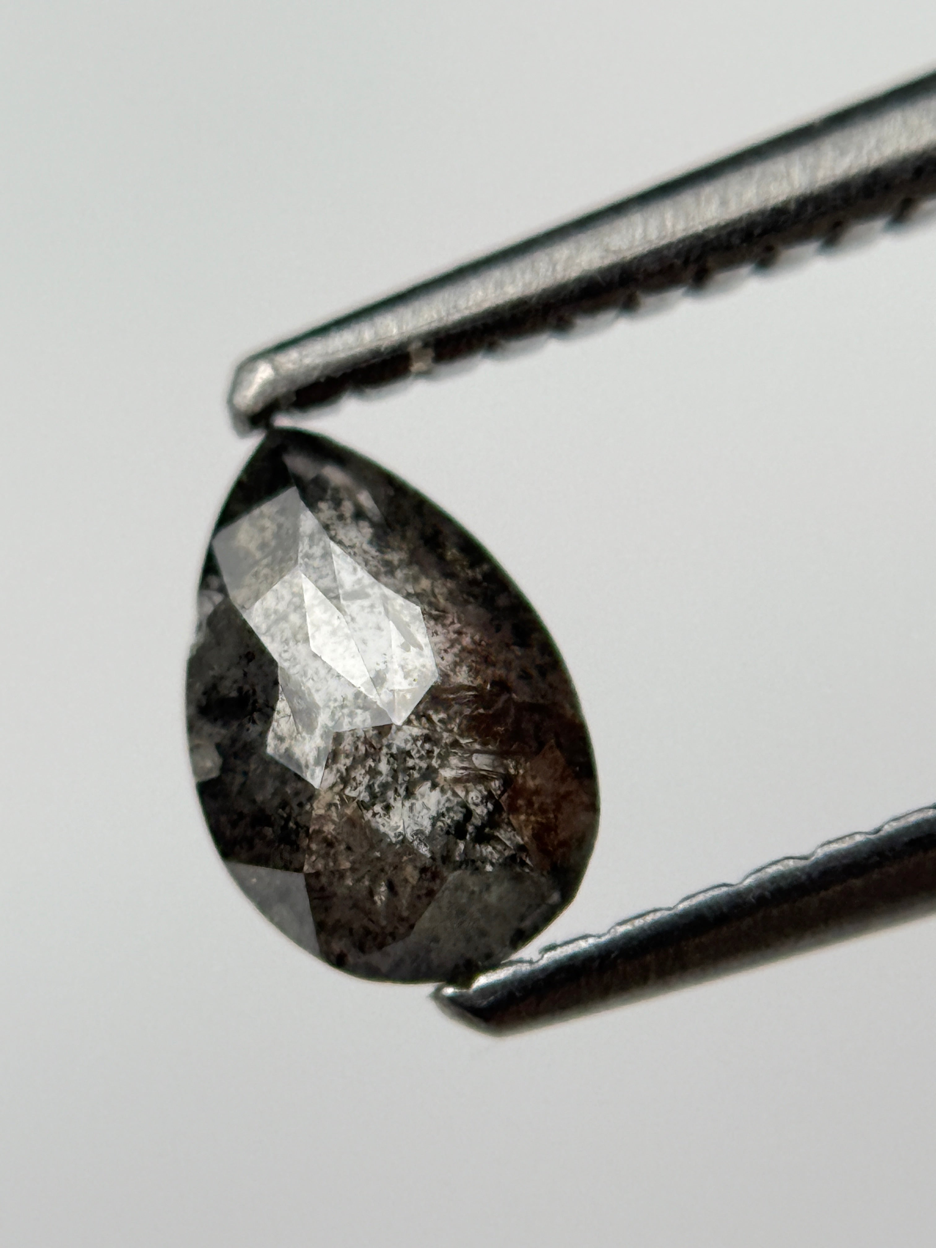 0.59 Ct Pear Rose Cut Black Natural Salt and Pepper Diamond