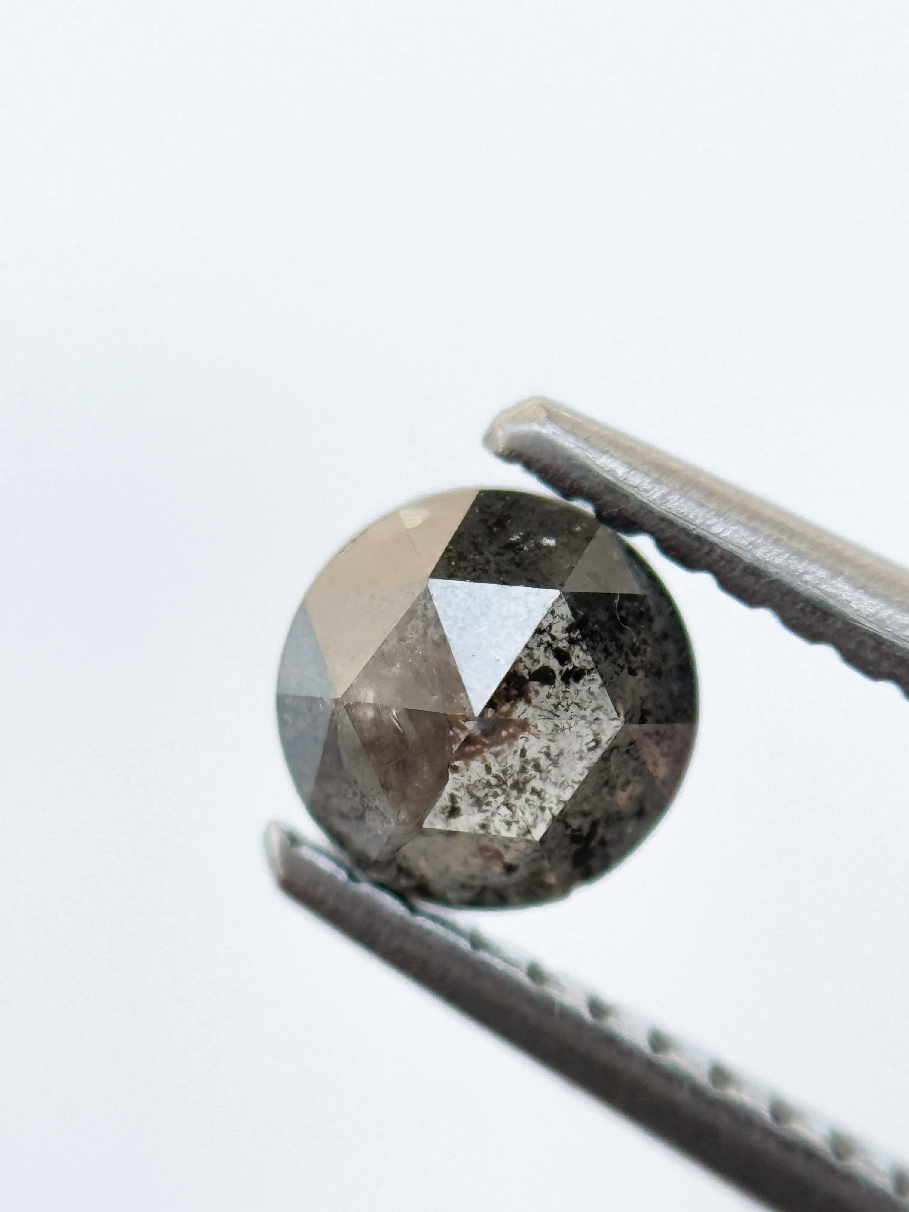0.54 Ct Round Rose Cut Grey Natural Salt and Pepper Diamond
