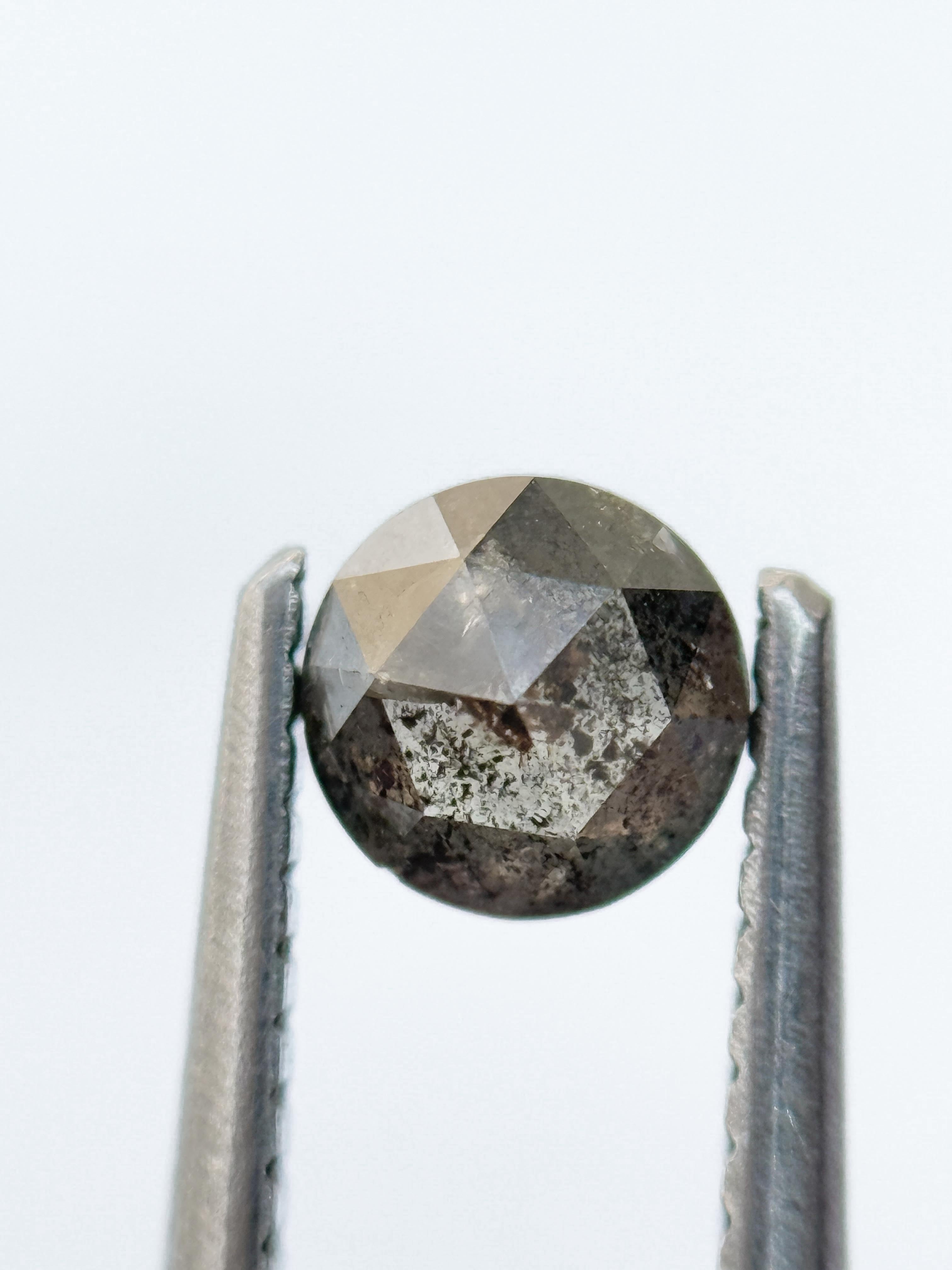 0.54 Ct Round Rose Cut Grey Natural Salt and Pepper Diamond
