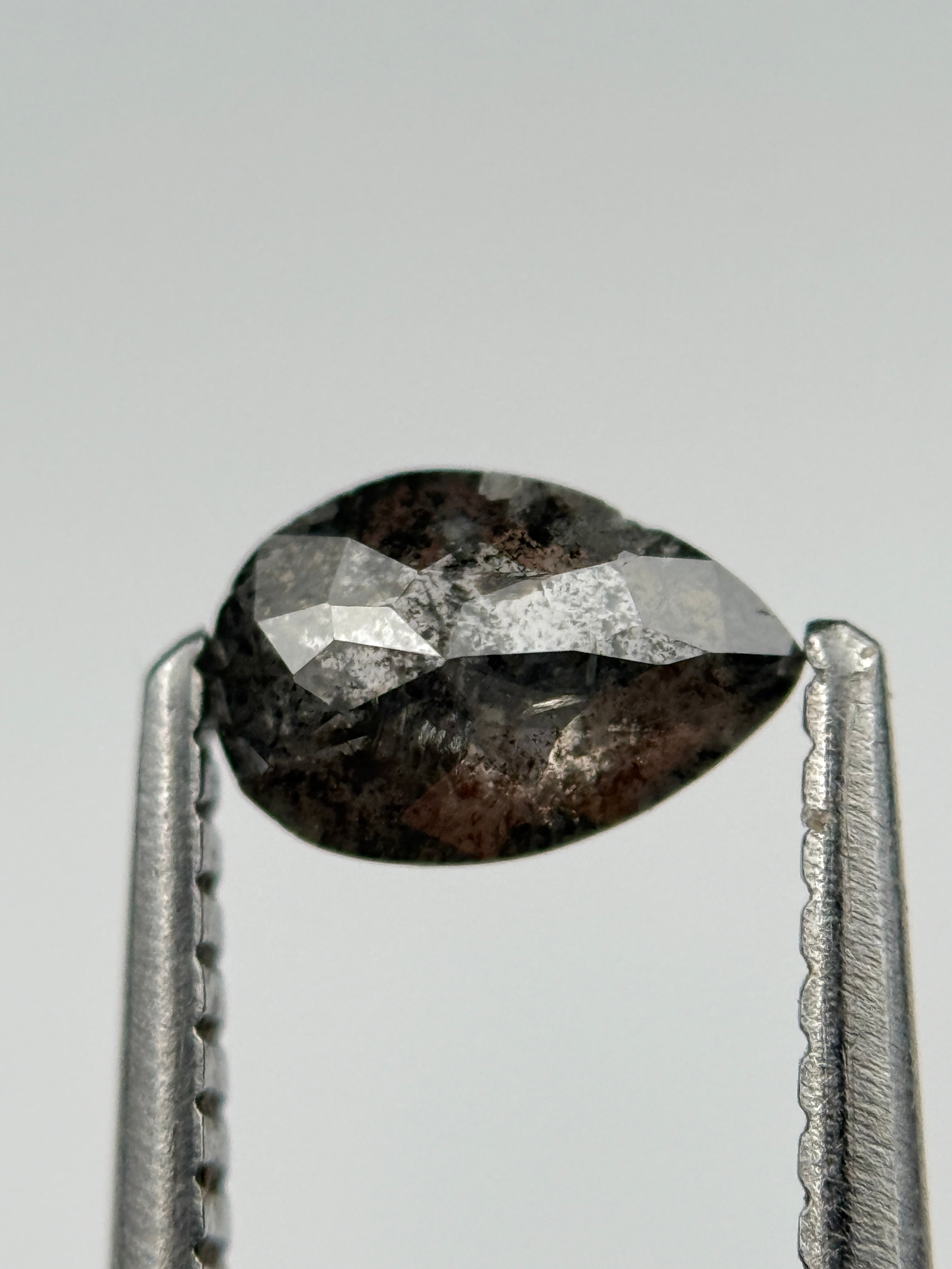 0.59 Ct Pear Rose Cut Black Natural Salt and Pepper Diamond