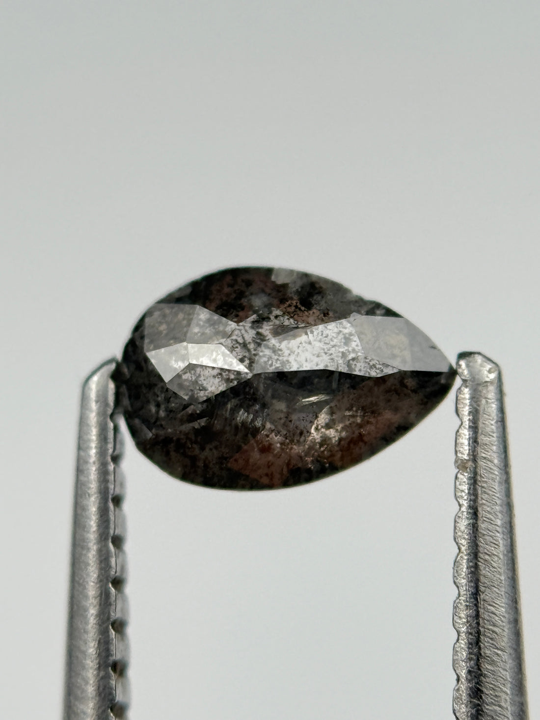 0.59 Ct Pear Rose Cut Black Natural Salt and Pepper Diamond