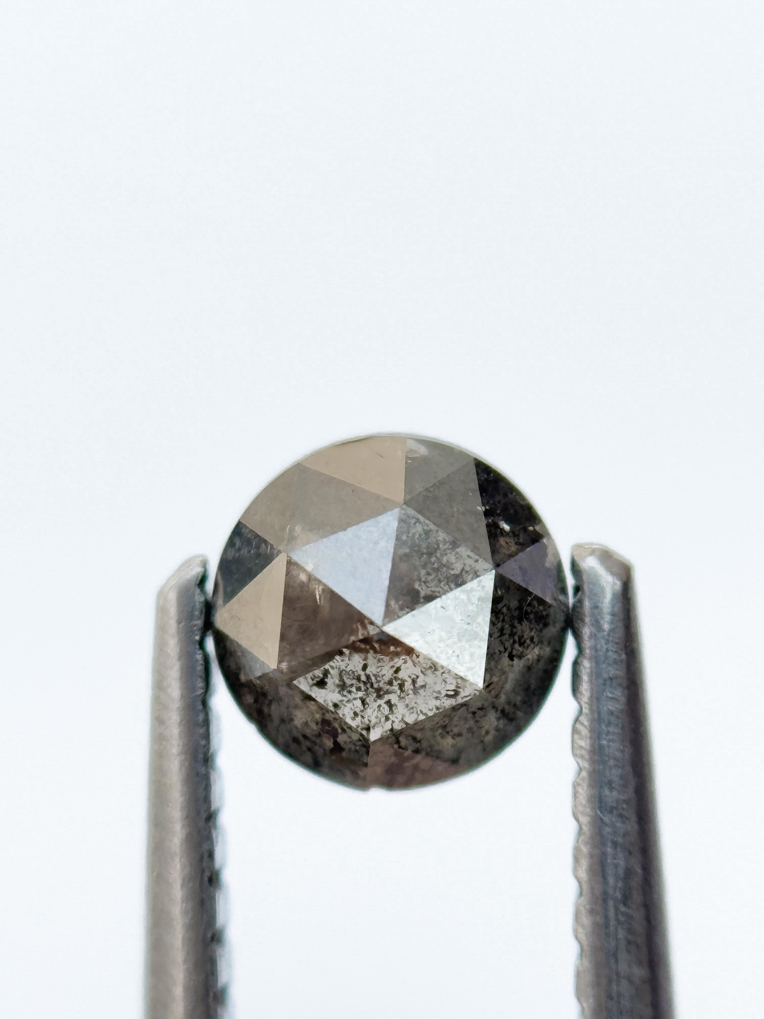 0.54 Ct Round Rose Cut Grey Natural Salt and Pepper Diamond