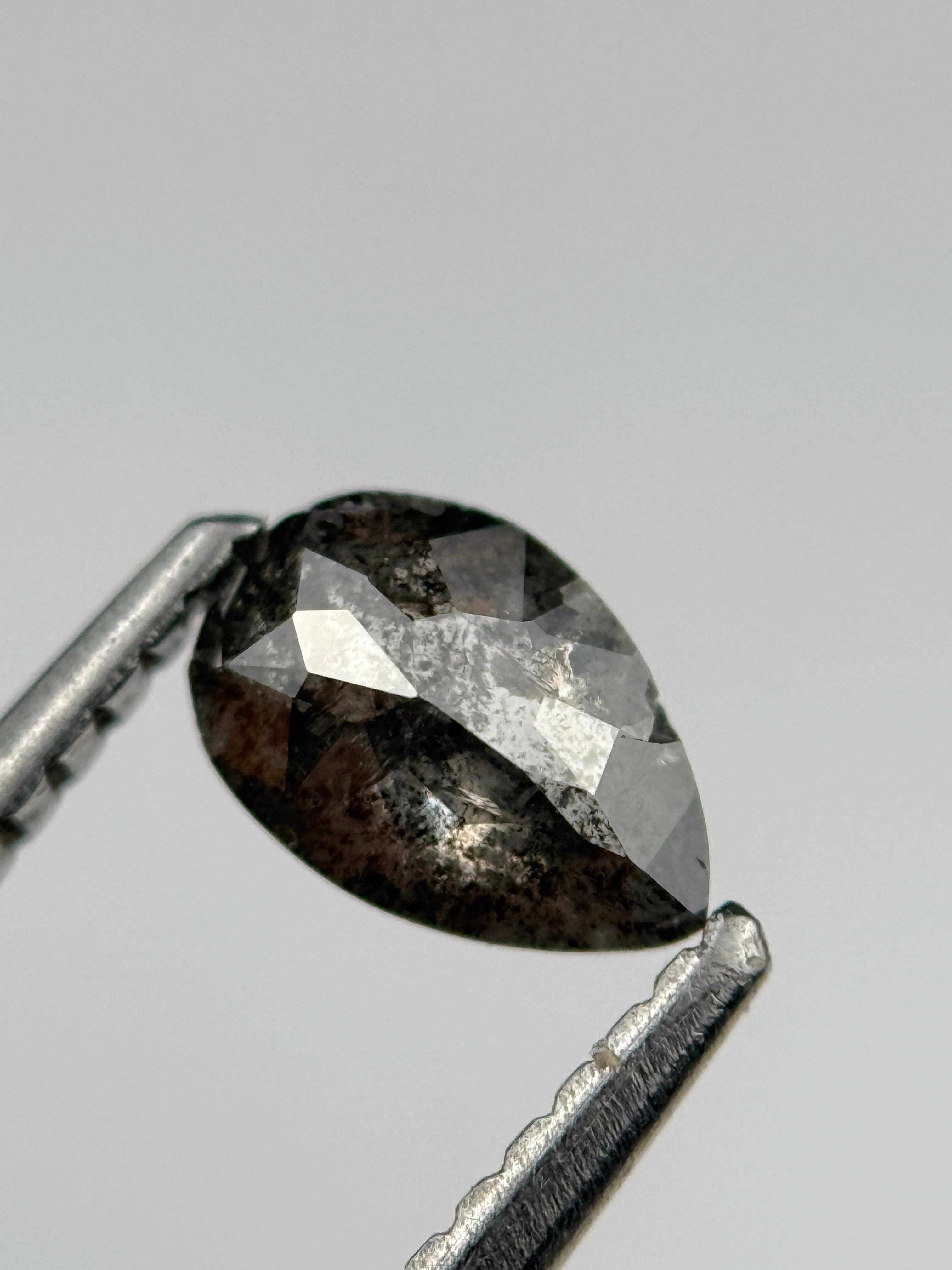 0.59 Ct Pear Rose Cut Black Natural Salt and Pepper Diamond