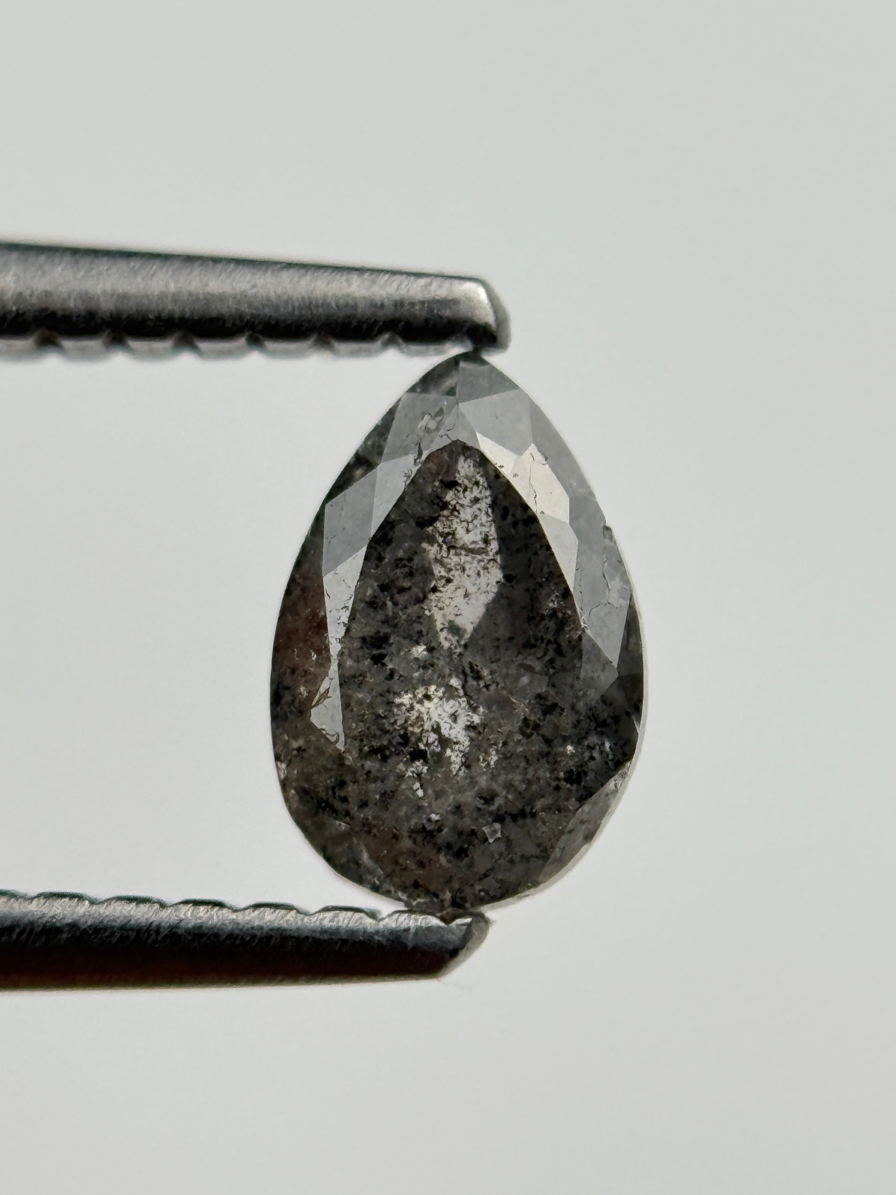 0.59 Ct Pear Rose Cut Black Natural Salt and Pepper Diamond